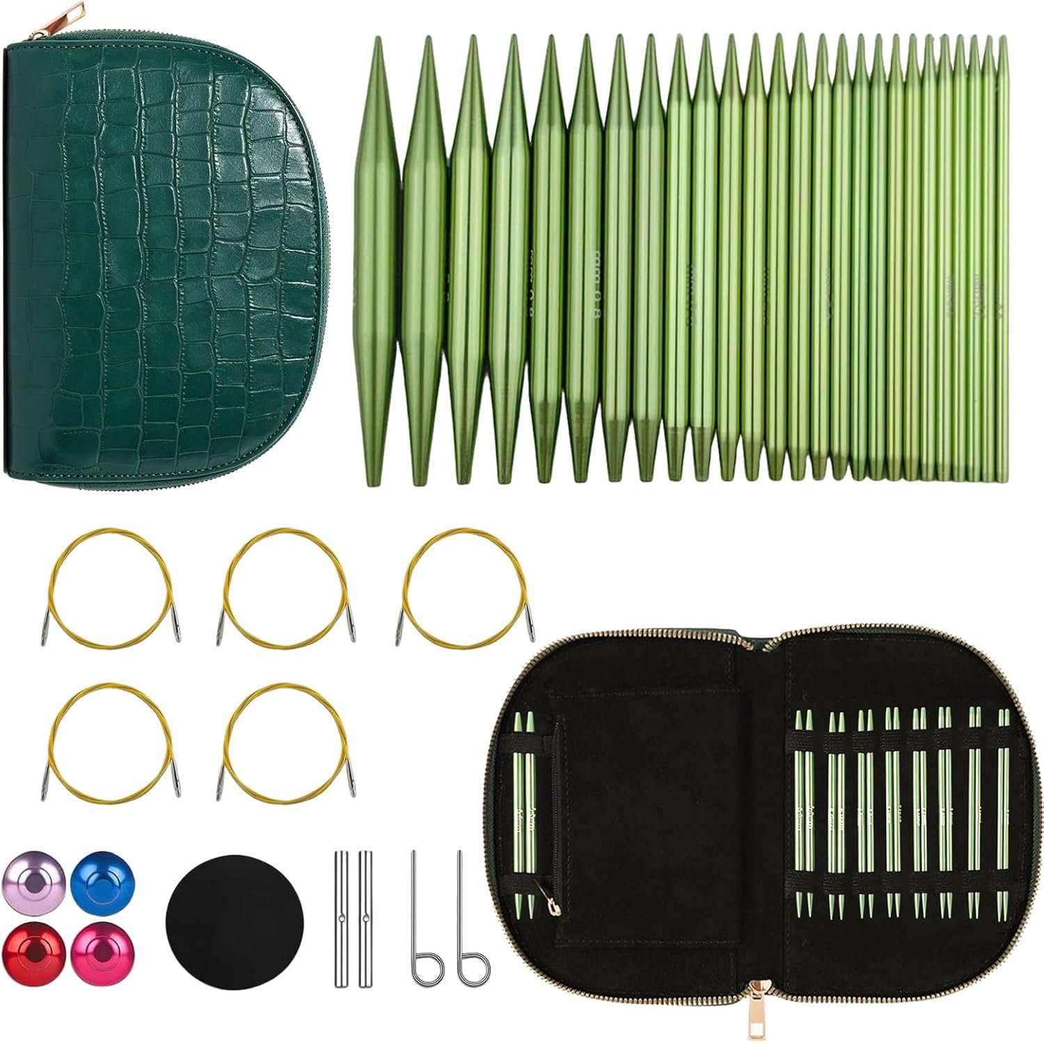 LYMIGER 13 Pairs Interchangeable Circular Knitting Needles Set, 4in Knitting Needles Set Aluminum 3-10mm with 20cm, 40cm, 60cm, 80cm, 100cm Rotatable Cables, Knitting Accessories and Case (Green)