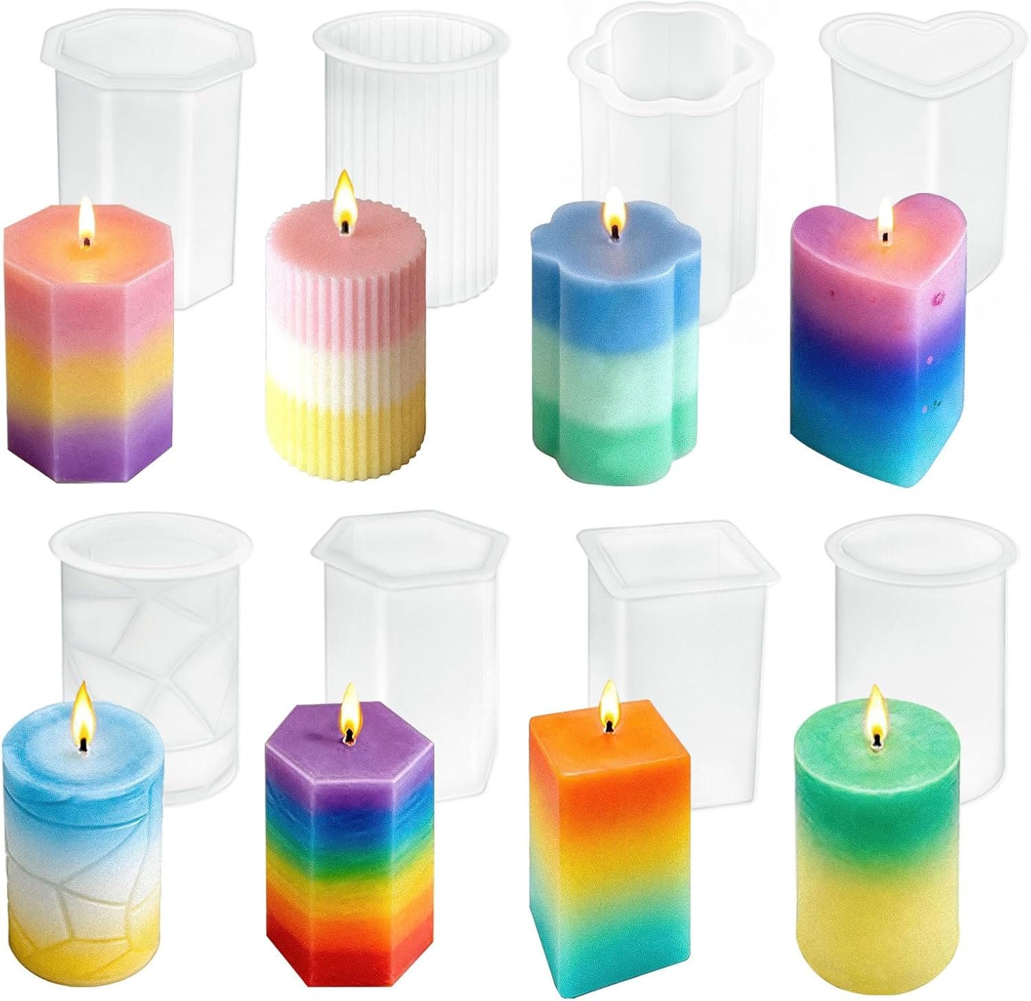 8PCS Silicone Candle Molds Set, 2mm reusableDIY Candle Making
