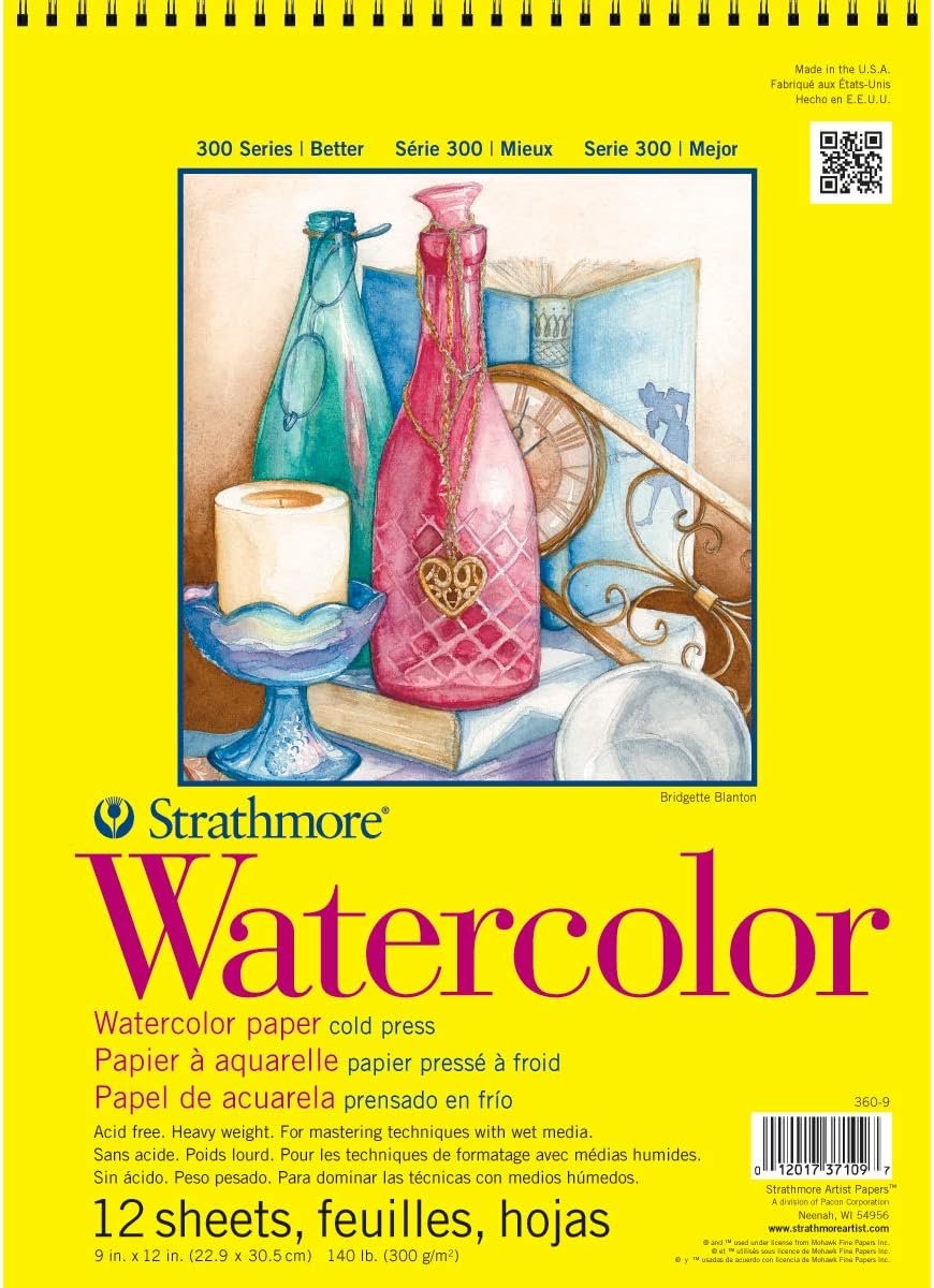 Strathmore 300 Series Watercolor Paper Pad, Top Wire Bound, 9×12 inches, 12 Sheets (140lb/300g) – Artist Paper for Adults and Students – Watercolors, Mixed Media, Markers and Art Journaling