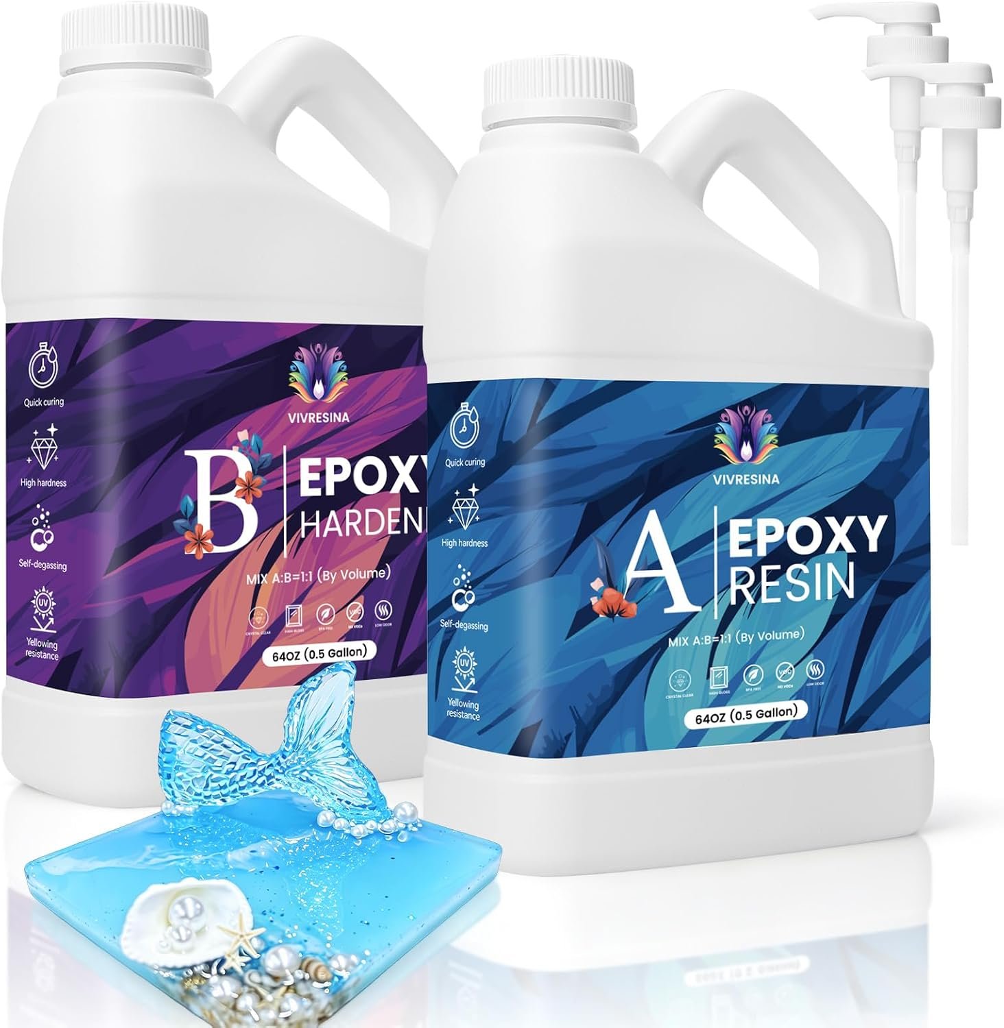 Vivresina Epoxy Resin Kit 1 Gallon, Resina Epoxica with Pump for Crafts