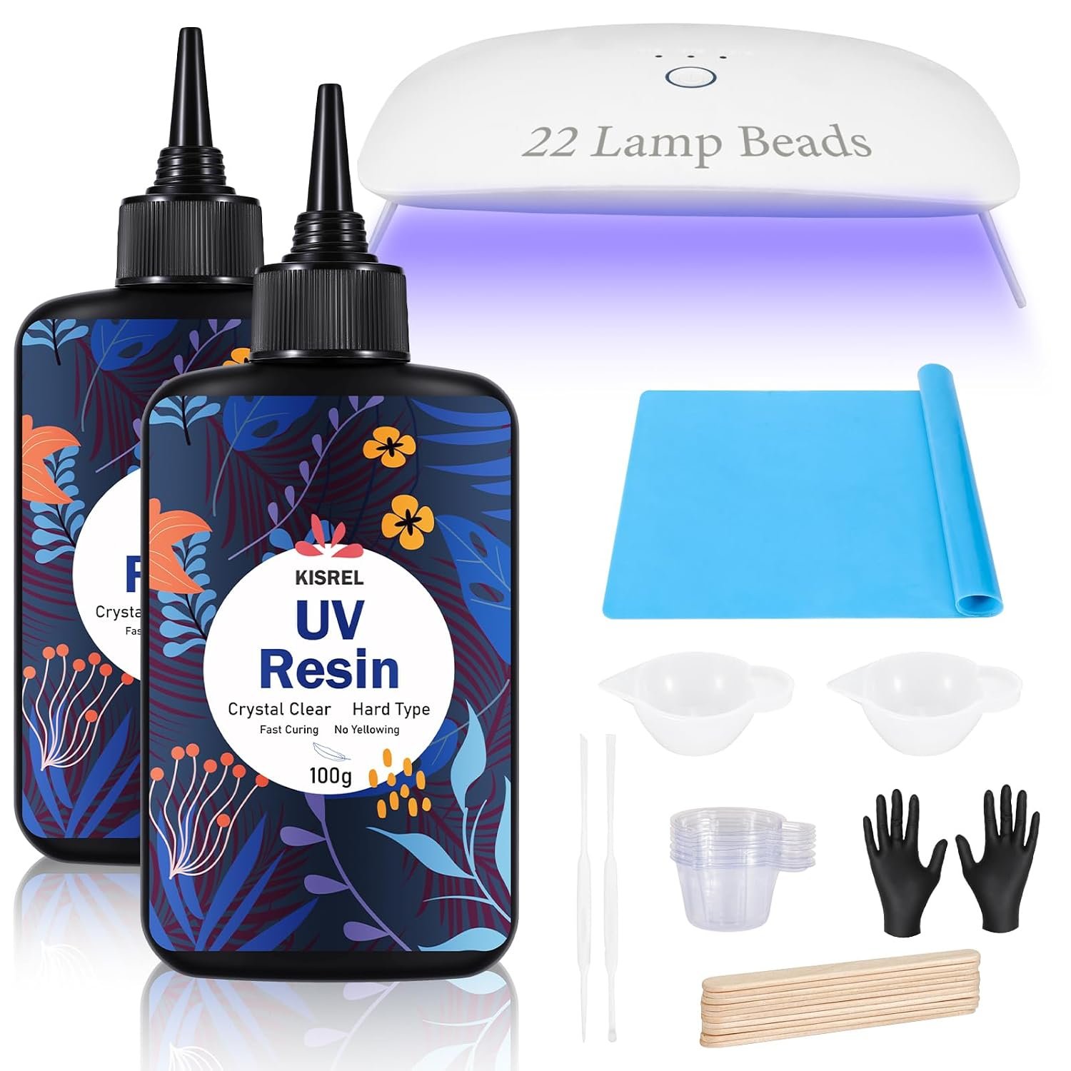 KISREL UV Resin Kit with Light, 200g Hard Type UV Resin and Large UV Light