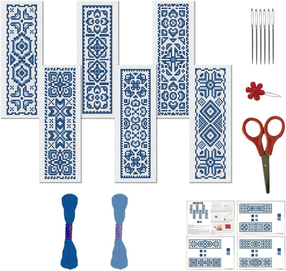 FREEBLOSS 6 Set Cross Stitch Bookmark Kit Bohemian Folk Pattern 8 * 2.4″