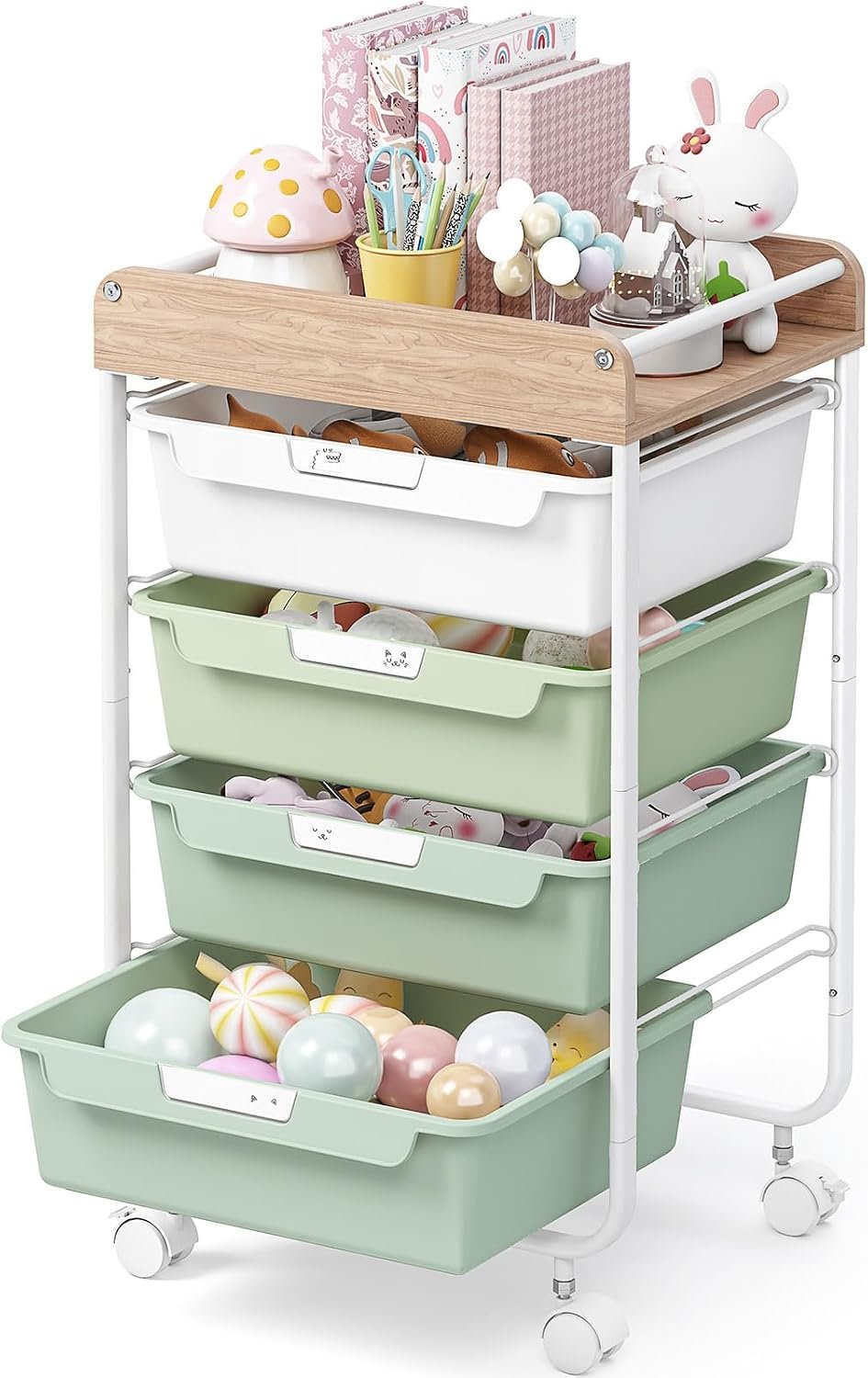 SYKIARIOL Rolling Storage Utility Cart with 4 Drawers,Art Cart,Green