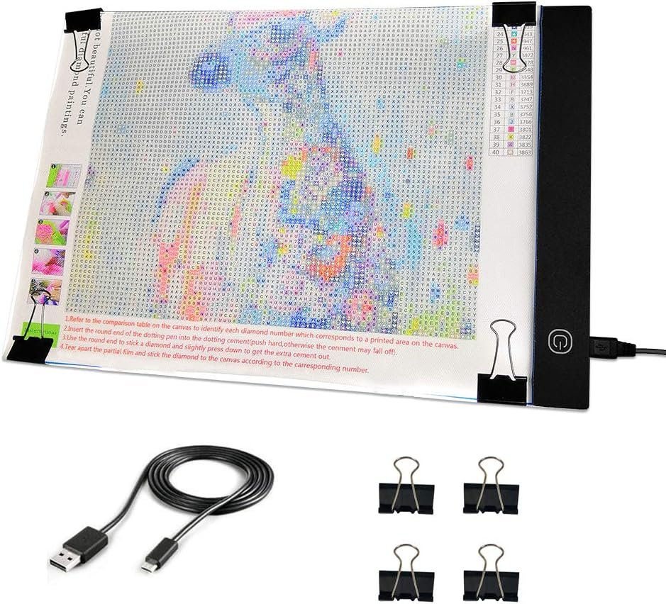 Mlife A4 LED Light Pad – Diamond Art Light Box Tracing Light Board with 3 Brightness, Ideal for Sketching, Animation, Drawing Light Box with 4 Fasten Clips