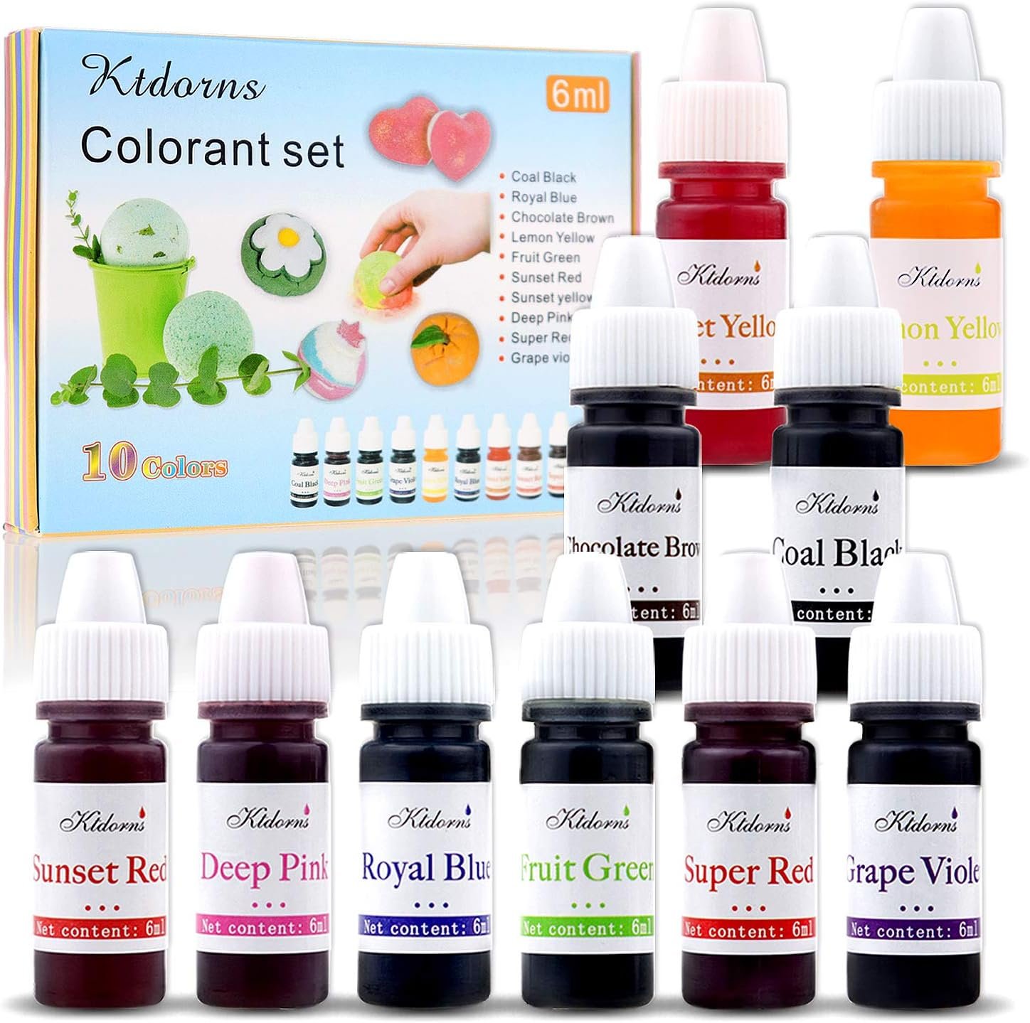 Soap Dye Soap Making Set – 10 Liquid Colors for Soap Coloring,Coal Black, Royal Blue,Chocolate Brown,Lemon Yellow,Fruit Green,Sunset Red,Sunset Yellow,Deep Pink,Super Red and Grape Violet