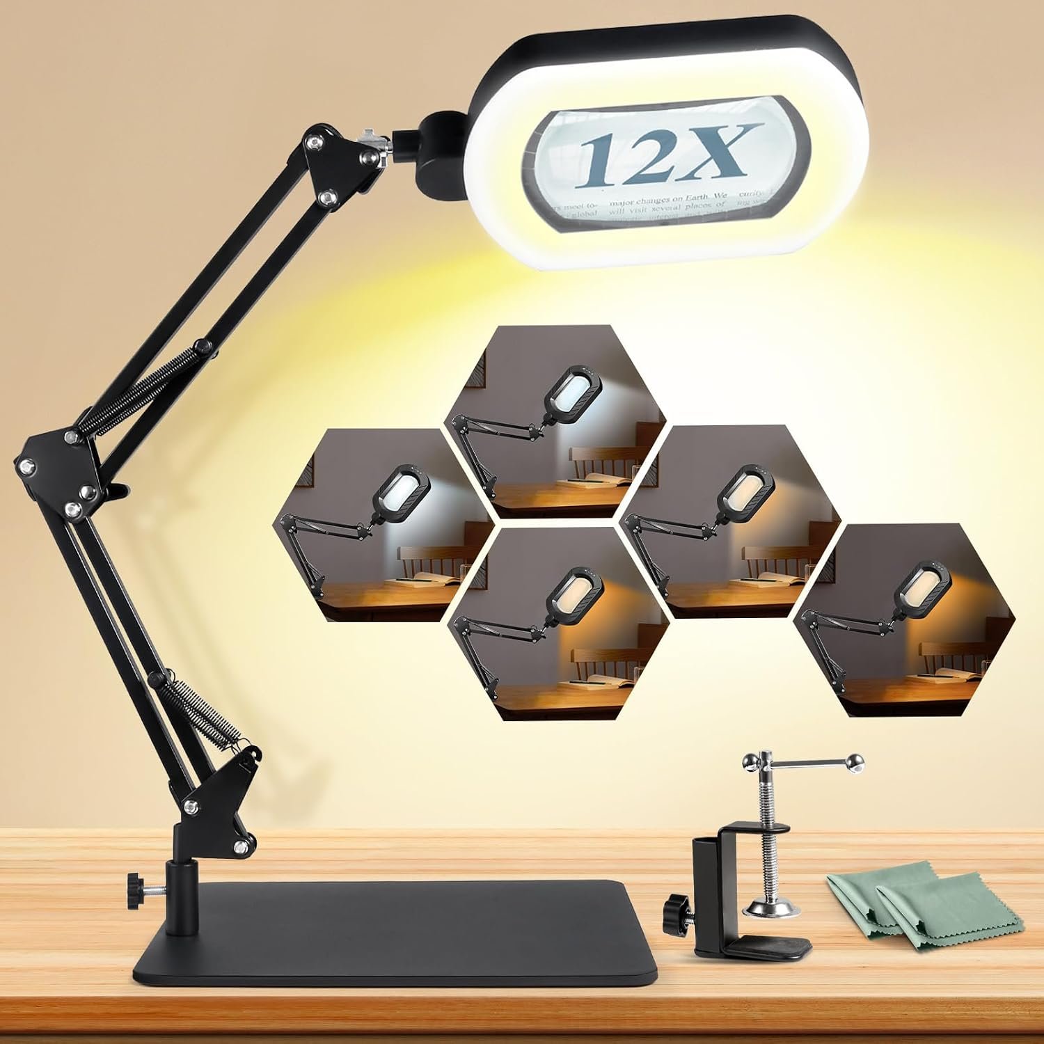 12X Magnifying Glass with Light and Stand, 144 LED Lighted Magnifying Light