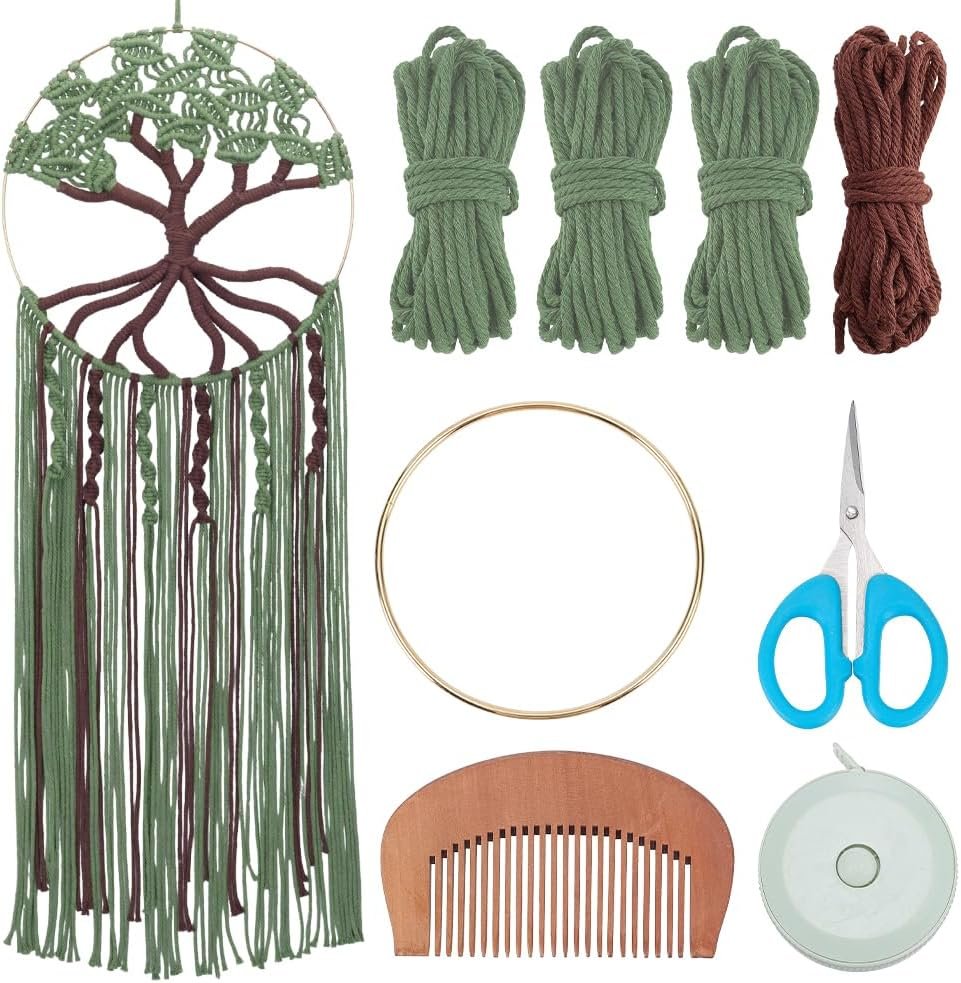 ACRNIGHEET DIY Macrame Kit for Adults Beginners Handmade Green Tree of Life DIY Boho Macrame Wall Hanging Ornaments with Macrame Supplies Macrame Wall Hanging Kit for Home Decor
