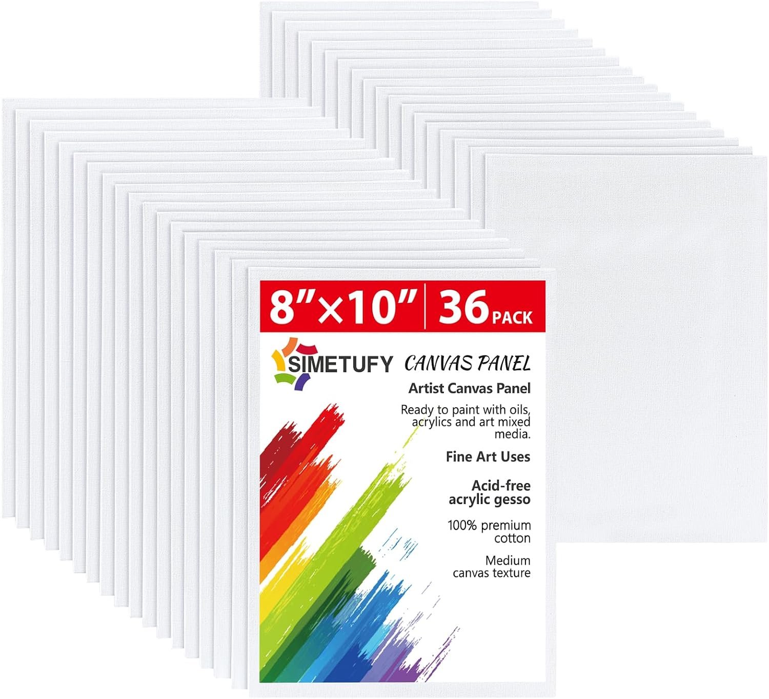 Simetufy 36 Pack 8×10 Inch Canvas Boards for Painting, Blank Canvas Panels