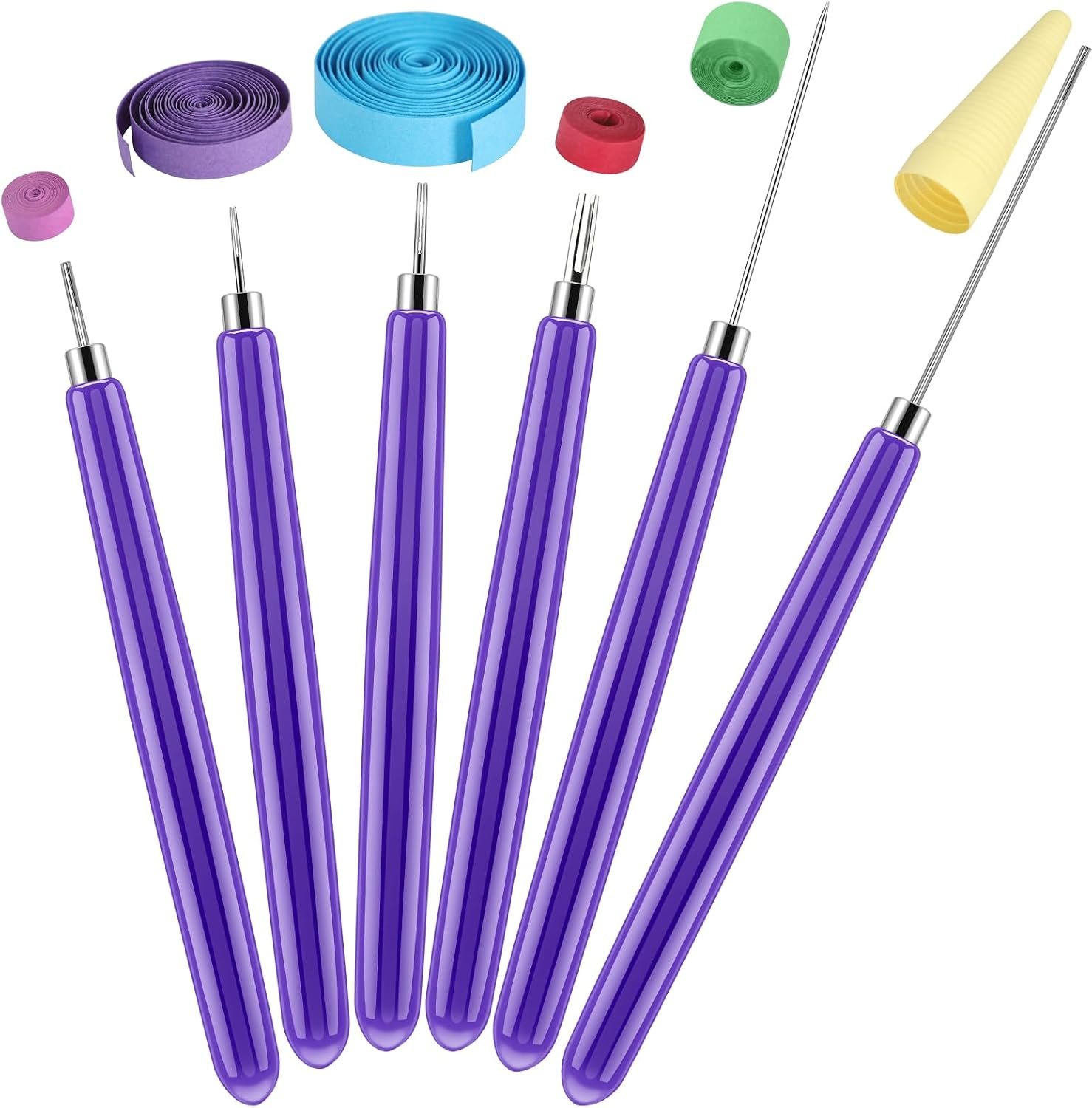 Ashmacdo 6 Pcs Paper Quilling Slotted Curling Pens Kit Assorted Sizes Quilling Needle Pen Multifunction Paper Cardmaking Project Tools Set for Art Craft DIY Paper Flowers