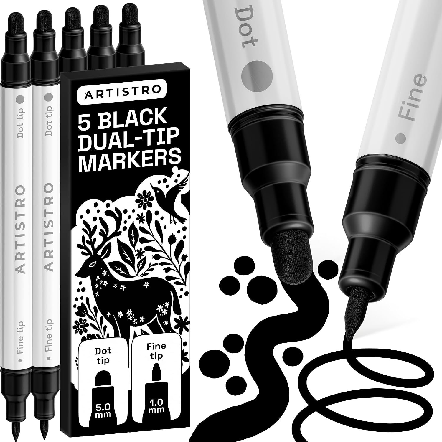 ARTISTRO 5 Black Dual-Tip Acrylic Paint Marker Pens