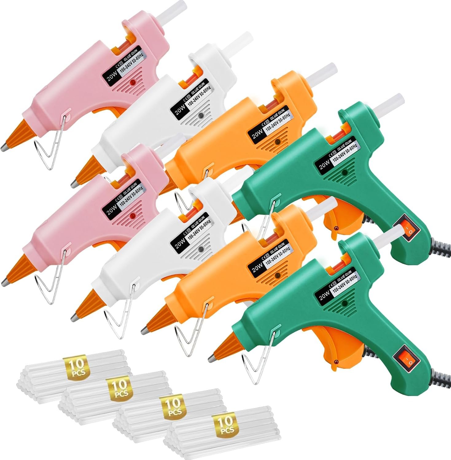 Hot Glue Gun Kit, Hot Glue Gun with 40 Glue Sticks, 8 Pack Craft Glue Gun Kit, Mini Hot Melt Glue Gun for Kids, Crafts, Glass, DIY Arts, School, Home Projects – Multicolor