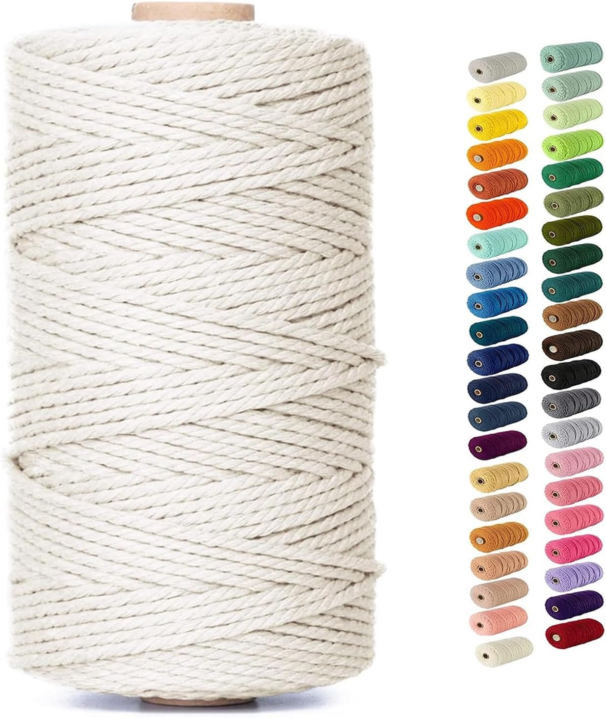 Natural Macrame Cord Colored Macrame Cord 2mm/3mm/4mm/5mm/6mm Macrame Cotton Cord, Twisted Macrame Yarn, Soft Craft Cord Macrame Rope Macrame Supplies(3mm*109Yards,Natural Color)