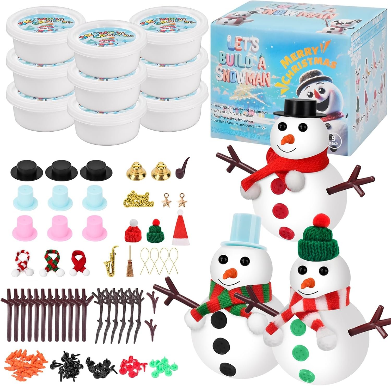 Christmas Crafts Stocking Stuffers for Kids,9 Pack Clay Build Snowman Kit