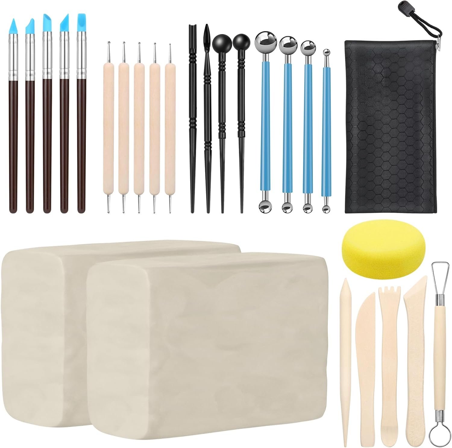 ZEHIQ White Air Dry Clay 2.2 lbs with 25pcs Pottery Sculpting Tools Set