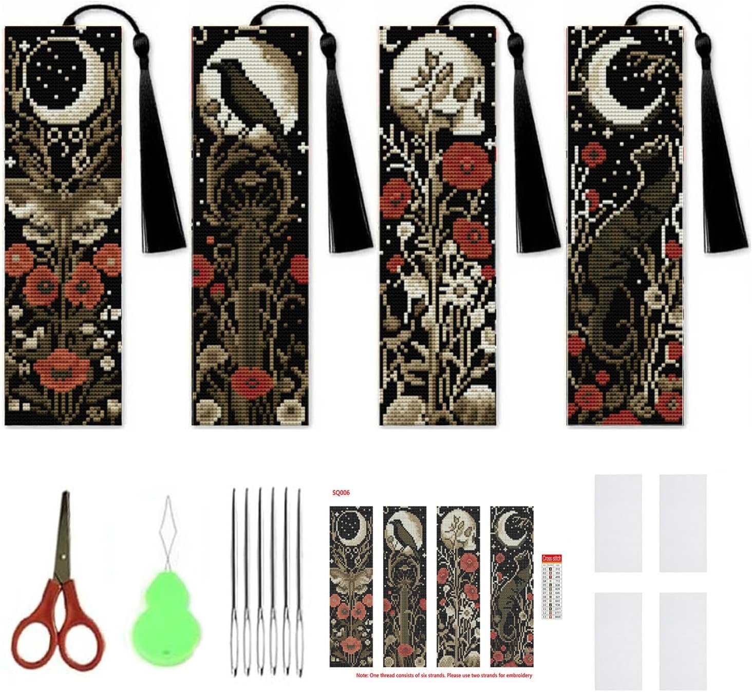 NEGEKFKX 4 Pcs Flower Cross Stitch Bookmark Kit for Adult Beginners