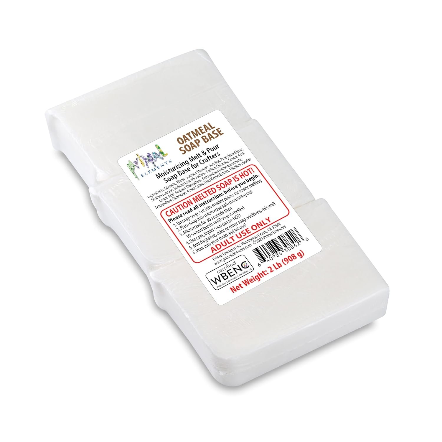 Primal Elements Oatmeal – Moisturizing Melt and Pour Glycerin Soap Base for Crafting and Soap Making, Easy to Cut – 2 Pound