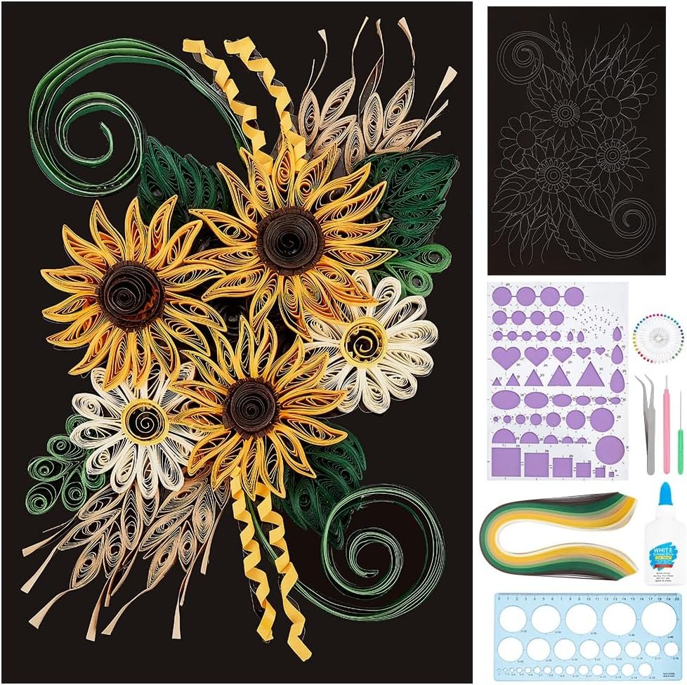 WEBEEDY Paper Quilling Kit DIY Sunflower Paper Filigree Kit with Quilling Strips Tool and Supplies Paper Quilling Set for Beginners Handmade Crafts Modern Room Wall Art Decor Gift,21×27.9cm/8.3×11″