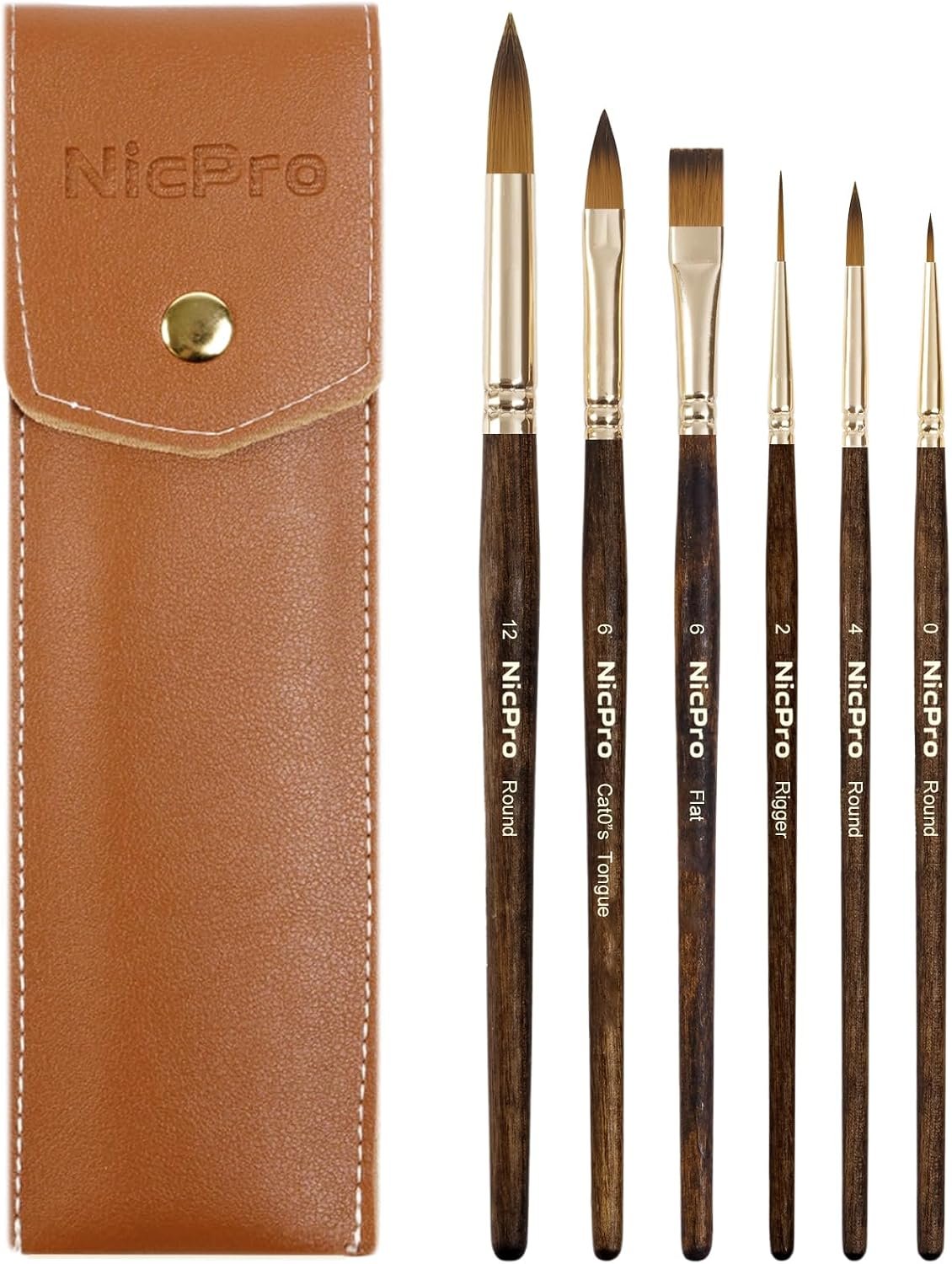 Nicpro 6Pcs Travel Watercolor Brushes Set, Professional Paint Brush