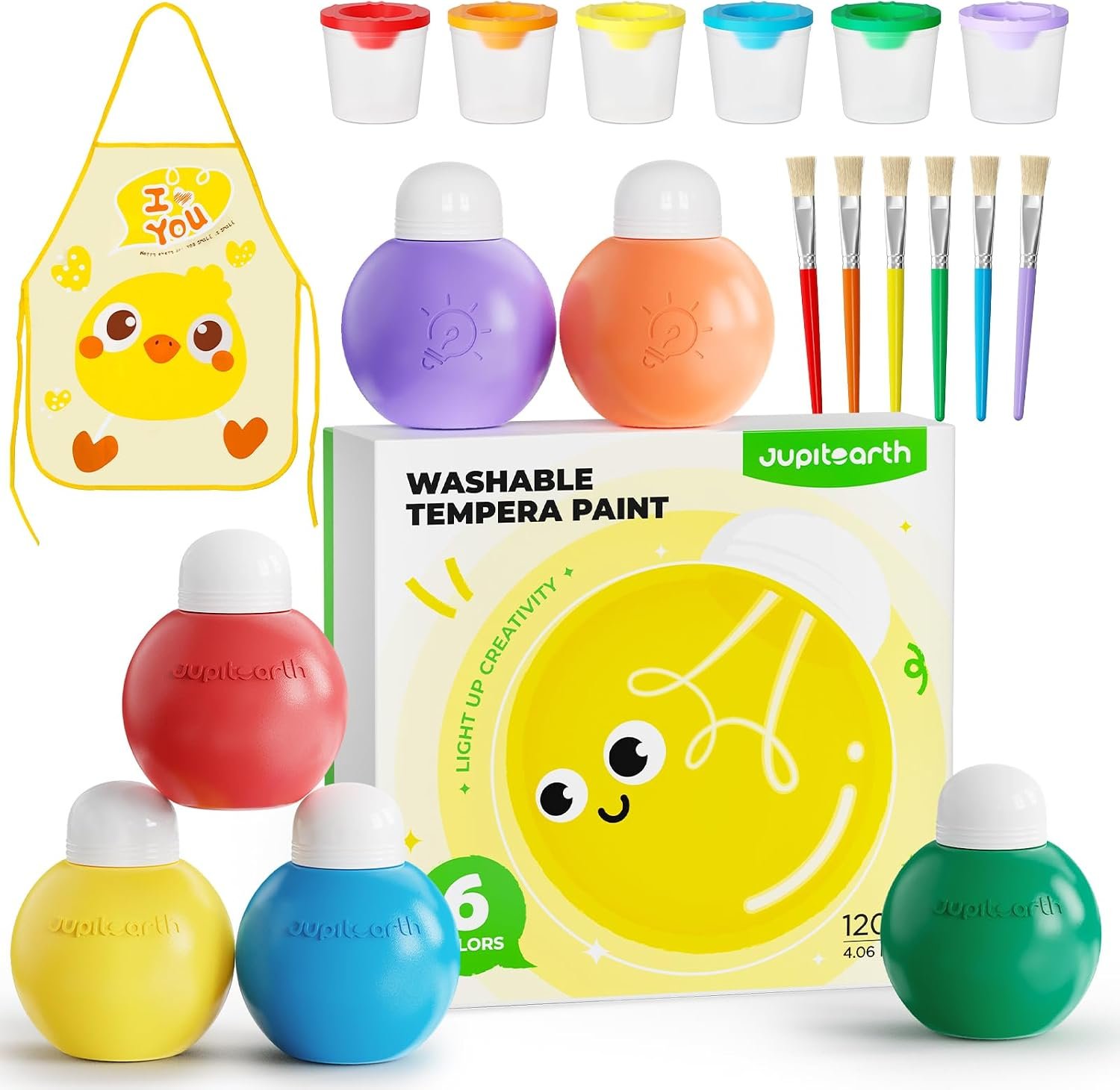 JUPITEARTH Washable Paint Set for Kids, Non-Toxic Finger Paint, 6 Colors