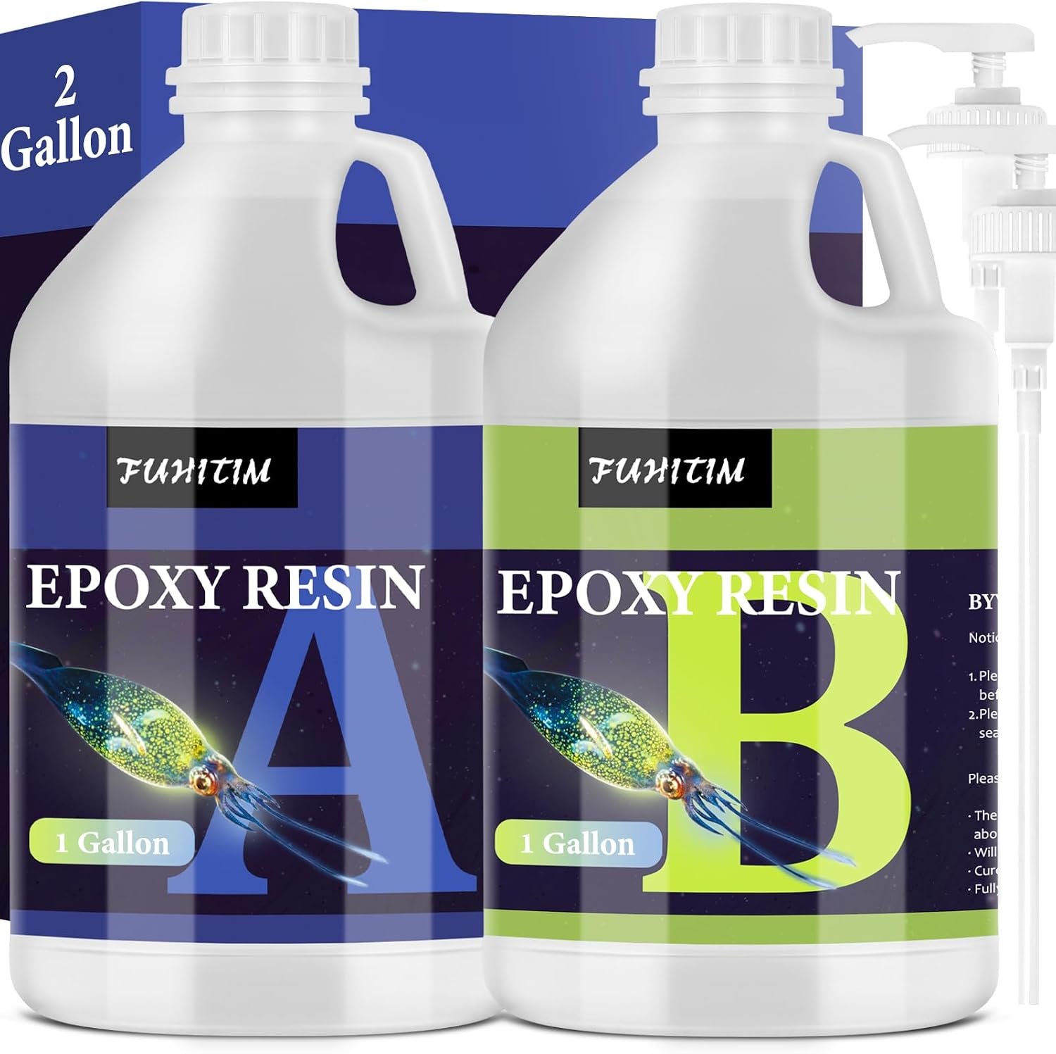 FUHITIM Epoxy Resin 2 Gallon,Crystal Clear Epoxy Resin Kit(1 Gallon x 2)