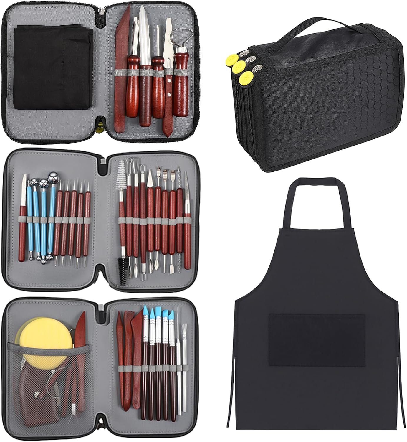 42 Pcs Pottery Tools Pottery Sculpting Tool, Potterys Kit, Clay Sculpting Tools, Ceramics Tool Set with Carrying Case Bag and Apron, for Potterys Wheel, DIY Arts and Crafts