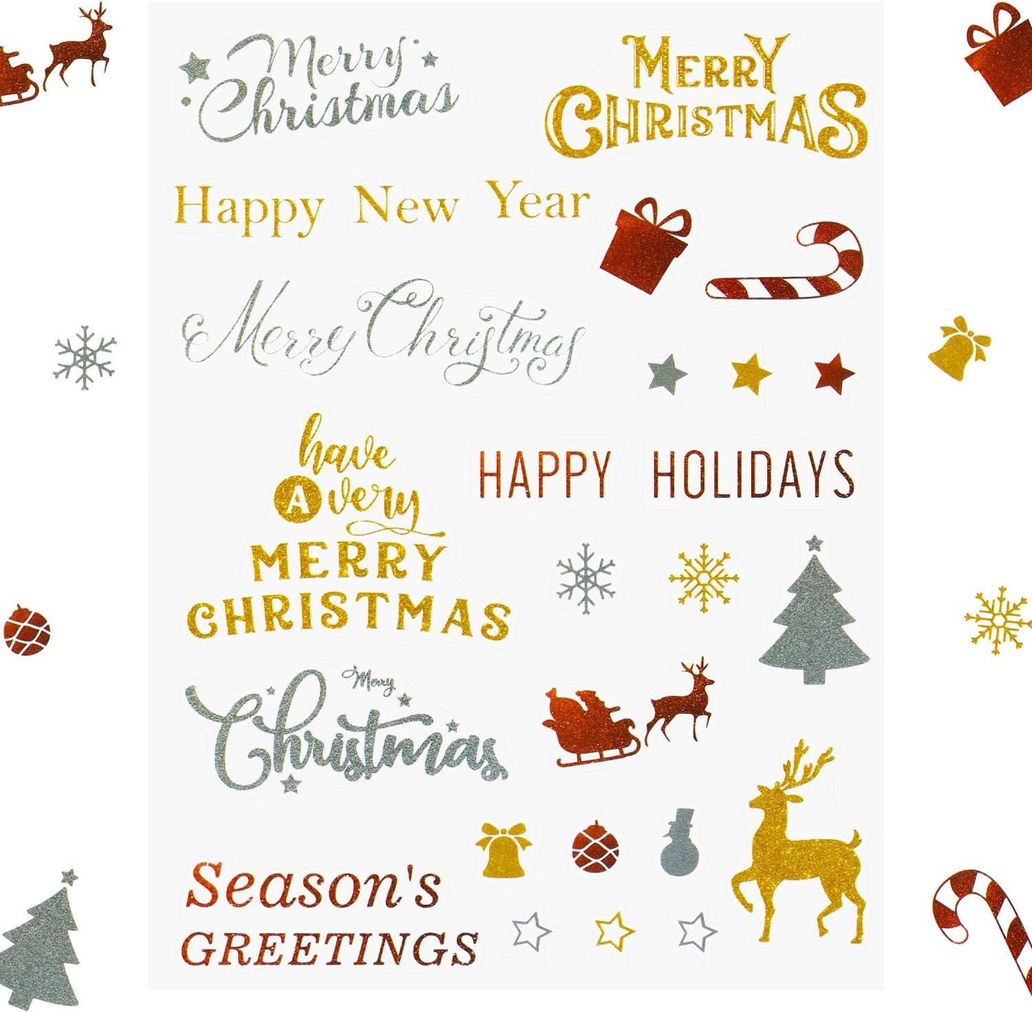10 Sheets Christmas Stickers Glitter Merry Christmas Stickers for Gifts Crafts Xmas Wrapping Paper Decorations (White)