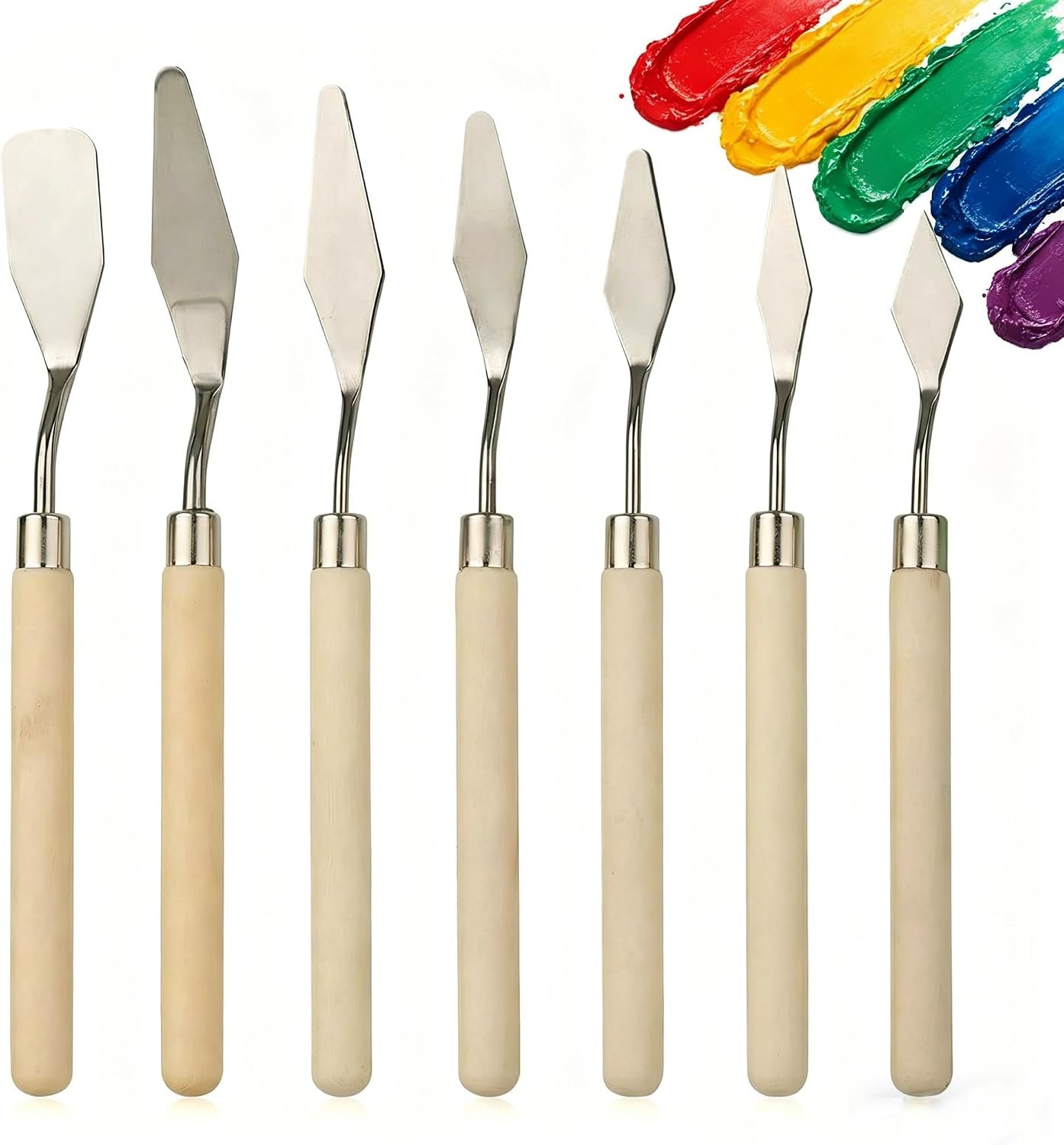 7 Piece Palette Knife,Stainless Steel Blades Oil Paint Knives Wood Handle