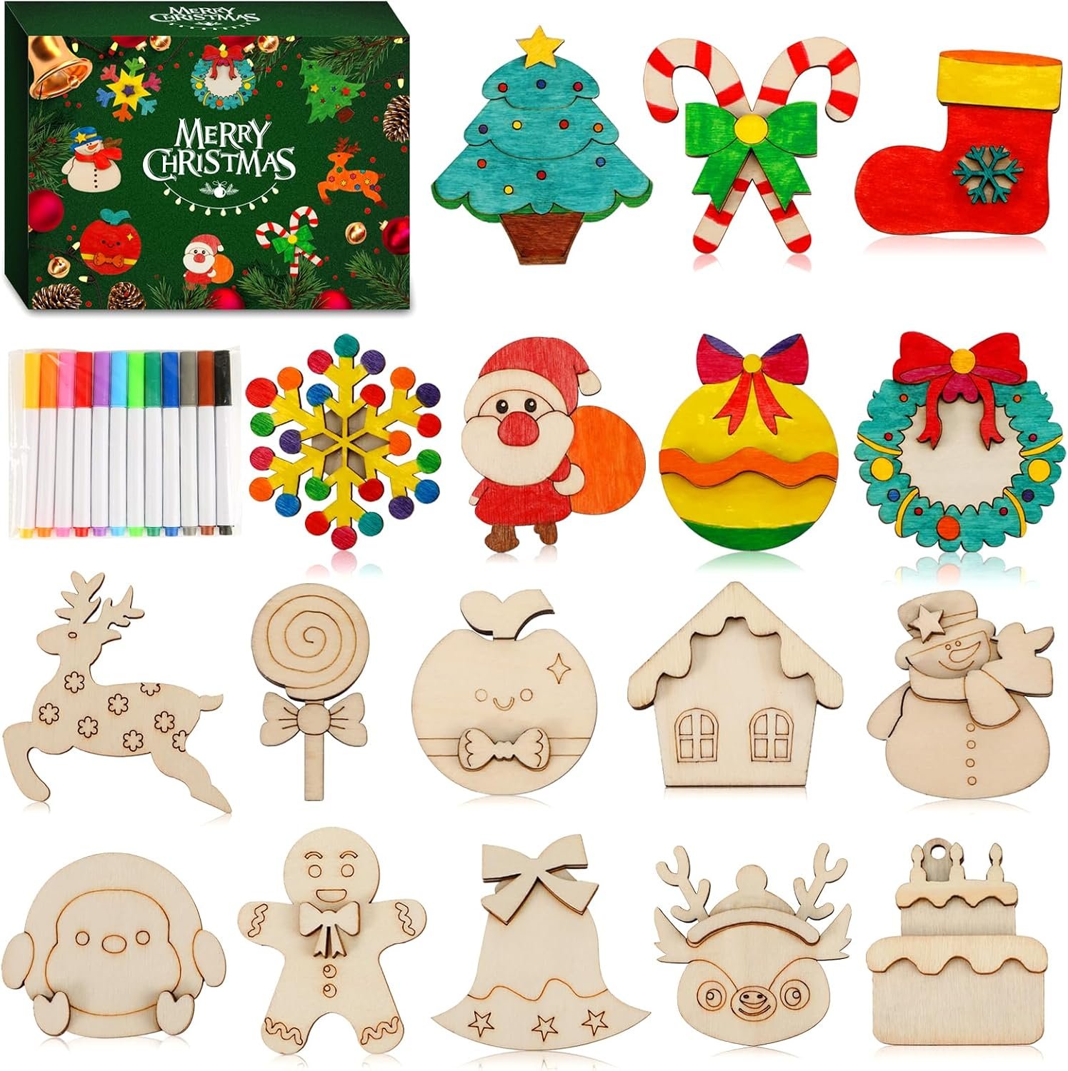 Worgree Christmas Crafts for Kids, 36 DIY Wooden Magnets Art Craft Supplies