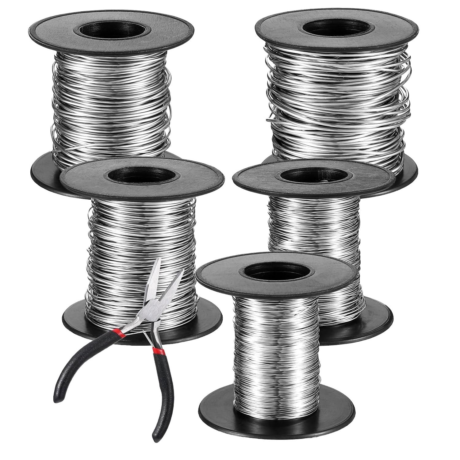 5 Rolls 5 Size Jewelry Wire for Jewelry Making,18/20/22/24/26 Gauge Silver & Stainless Steel Bendable Tarnish-Resistant Beading Wire for Crafts Engraving Sculpting with a Pliers