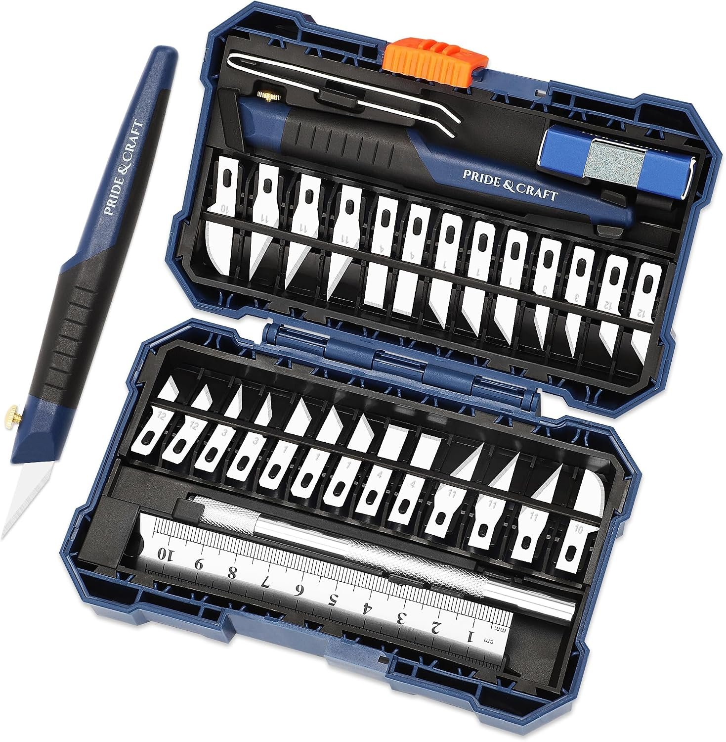 31-Piece Precision Hobby Knife Set for Crafting, Modeling & DIY Projects, Ultra-Sharp SK-Steel Blades for Detail Cutting on Paper, Plastic, Wood, Leather, Foam and Art Materials