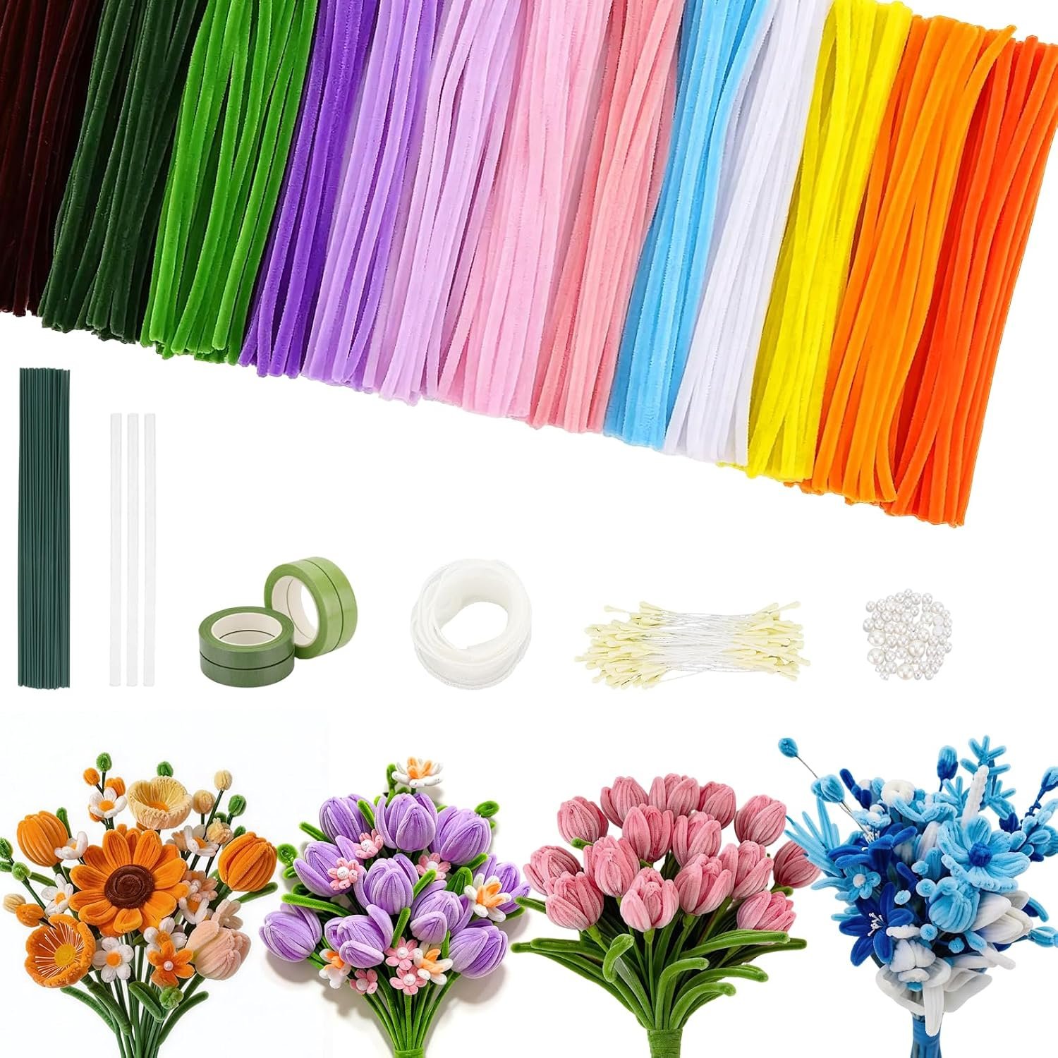 800-Piece Floral Arrangement Kit, Yarn Stick Craft Set, 13 Colors