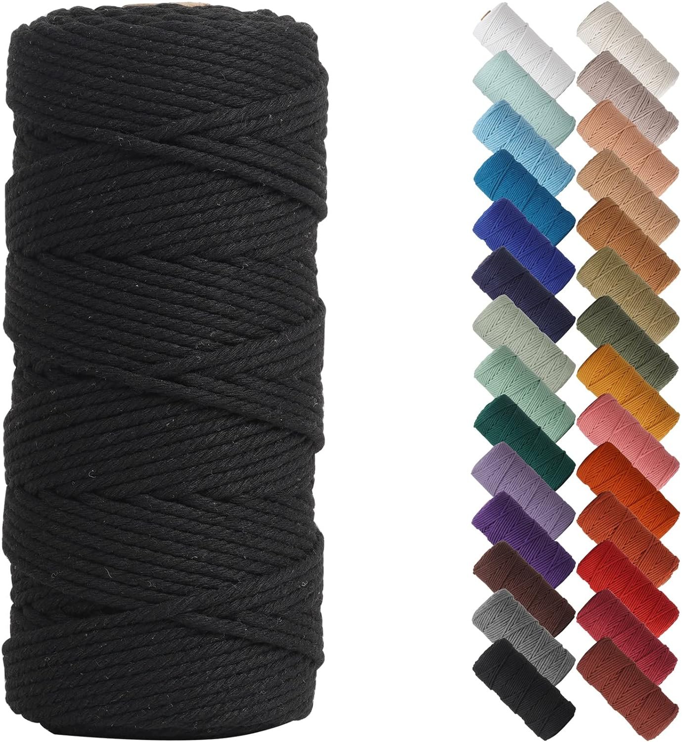 NOANTA Black Macrame Cord 3mm x 109yards, Cotton Rope Macrame Yarn
