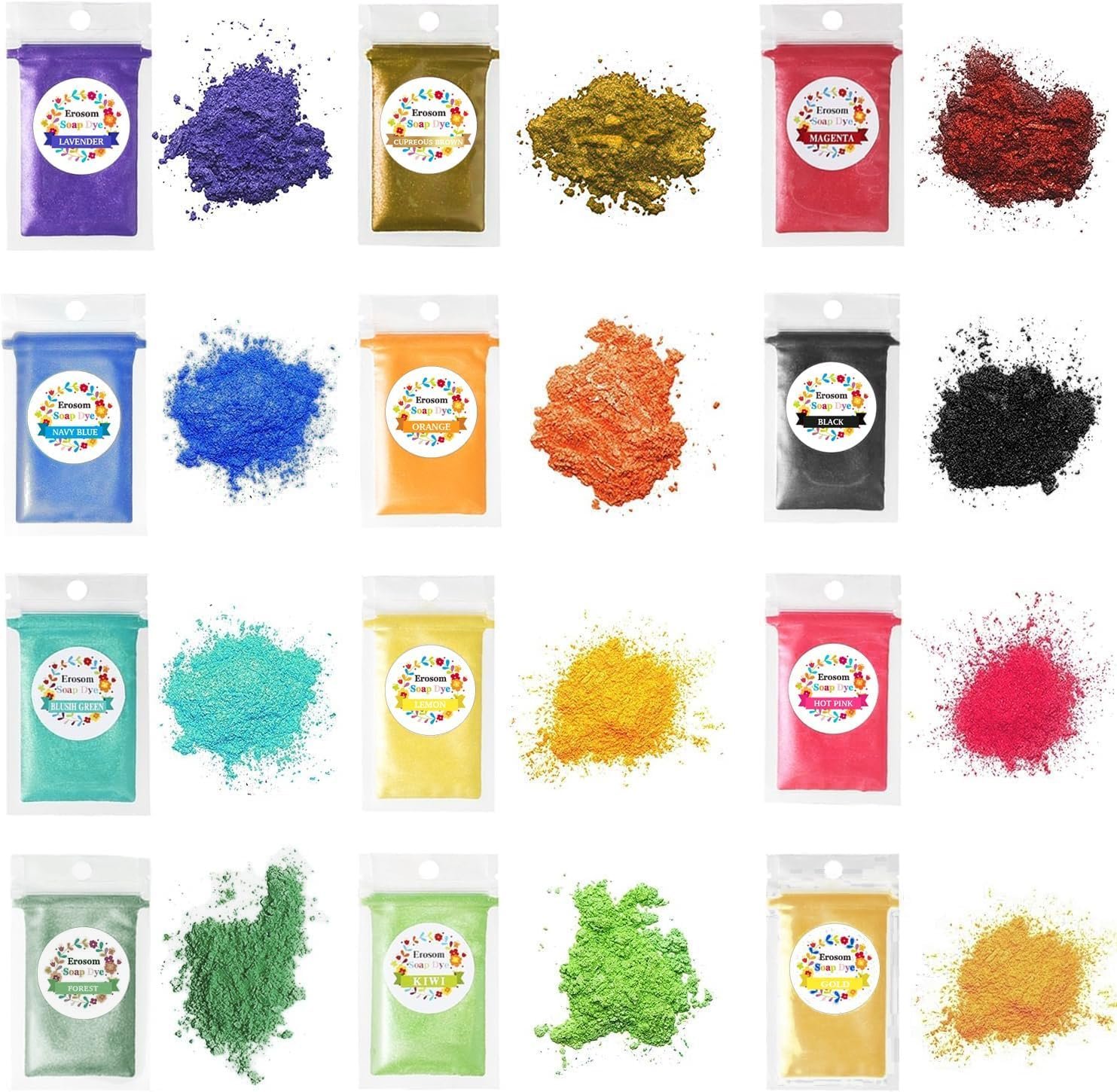 12 Colors Mica Powder Pigments Soap Dye for Soap Coloring – Soap Making Colorants Set – 0.18oz 12 Bags – Skin Safe for DIY Soaps, Bath Bombs, Candle Making, Nail Polishes, Resin Makeup Dye.