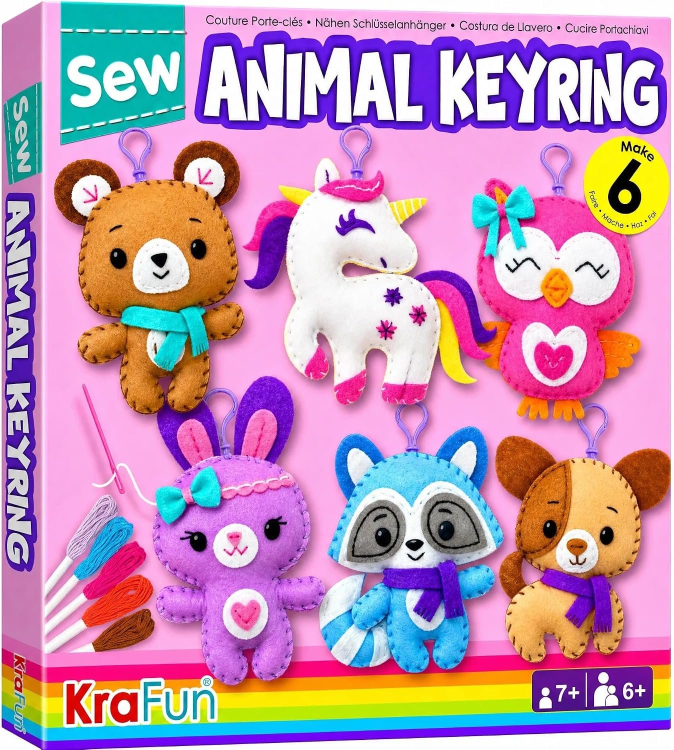 KRAFUN Unicorn Animal Sewing Keyring Kit for Kids Ages 7-12 | 6 Dolls