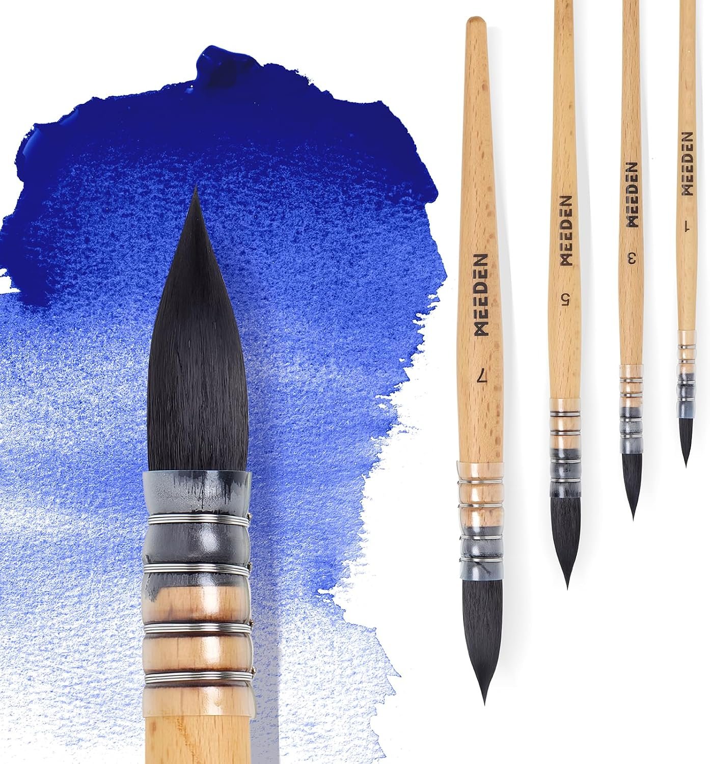 MEEDEN Watercolor Brushes Professional – 4 Pack Synthetic Squirrel Hair Artist Paint Brushes Set with Beech Wood Handle Great for Artists Hobbyists