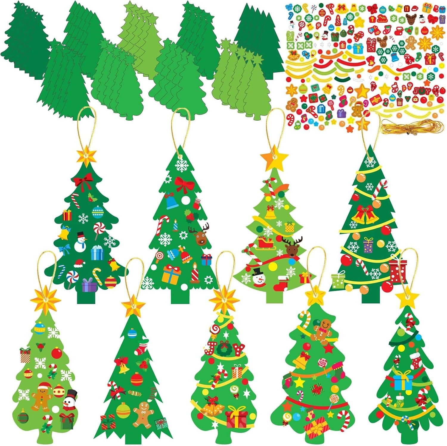 chiazllta 45 Pcs Christmas Tree Craft Kit for Kids DIY Bookmark Stickers