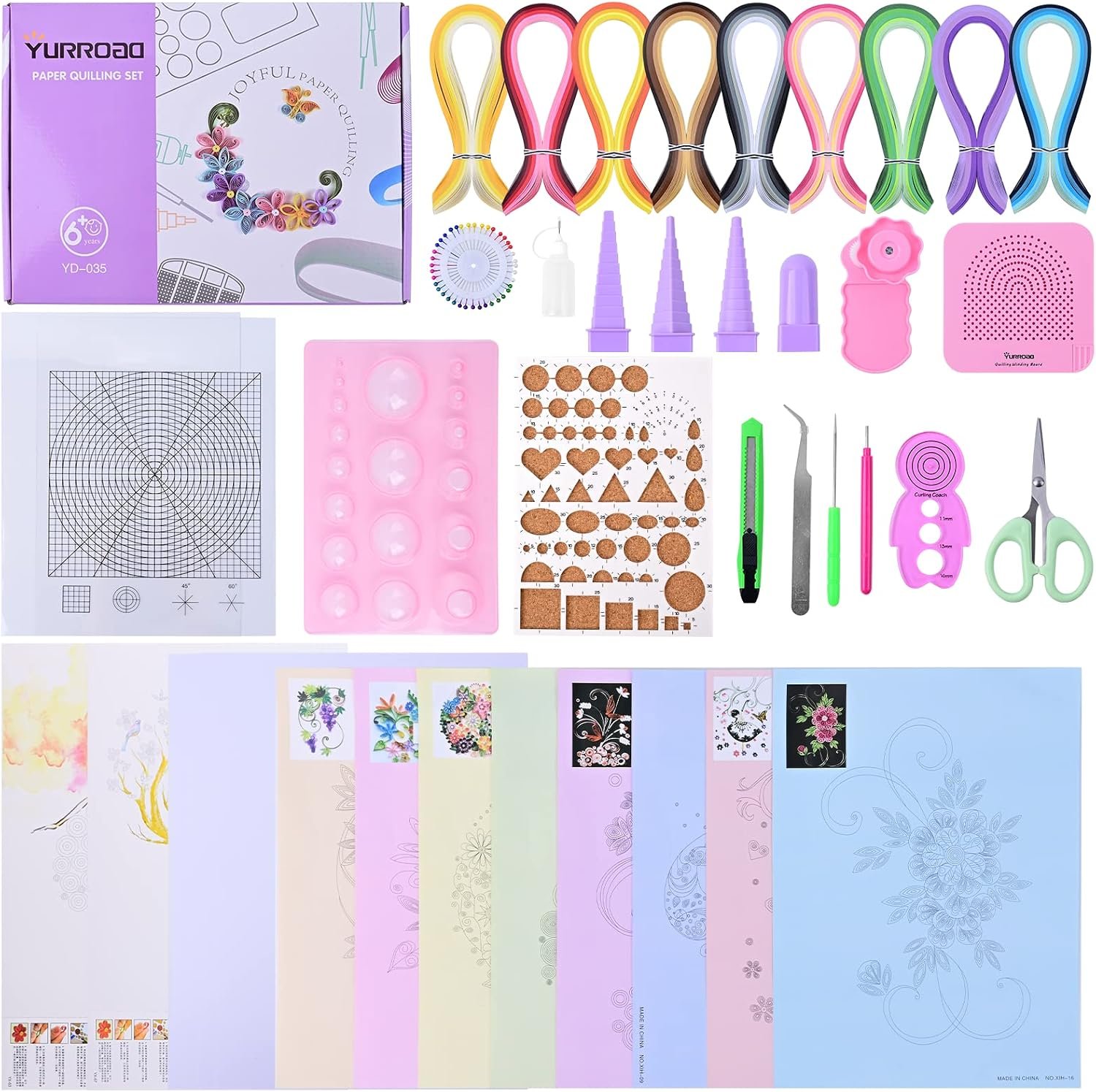 Beginner Paper Quilling Kit with 5mm Strips, 36 Colors and 10 Projects
