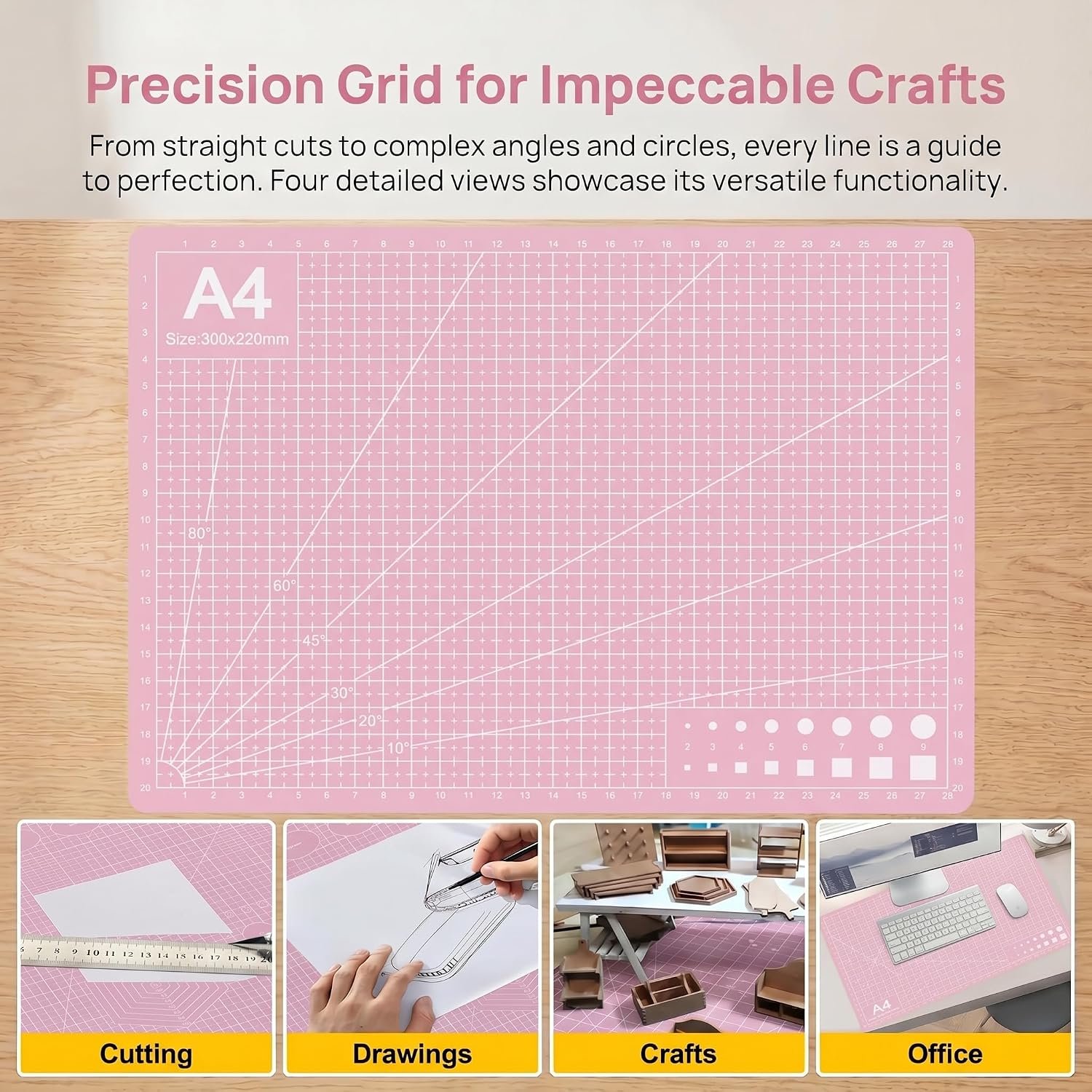 A4 Self-Healing Cutting Mat, Double-Sided Craft Mat with Grid Lines, Precision Rotary Cutting Board for Office Desk, Art Craft, Sewing, Hobby, and DIY Projects – 9×12 Inches