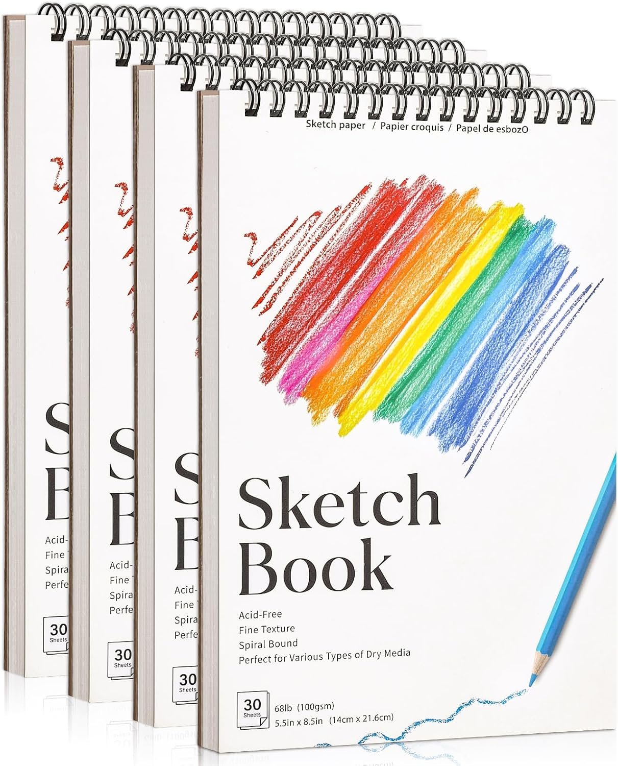 4 Pack Small Sketch Book for Kids, 5.5 x 8.5in 100gsm Spiral Drawing pad