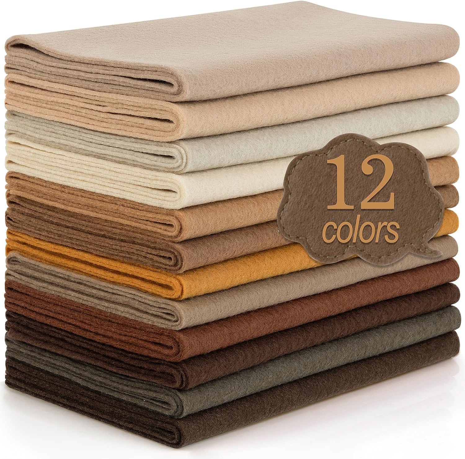 12 Rolls 8″x35″(20.5x90cm) 1.4mm Thick Soft Felt Fabric Sheet 12 Assorted Brown Tone Series Colors Felt Pack for DIY Craft Sewing Squares Nonwoven Patchwork