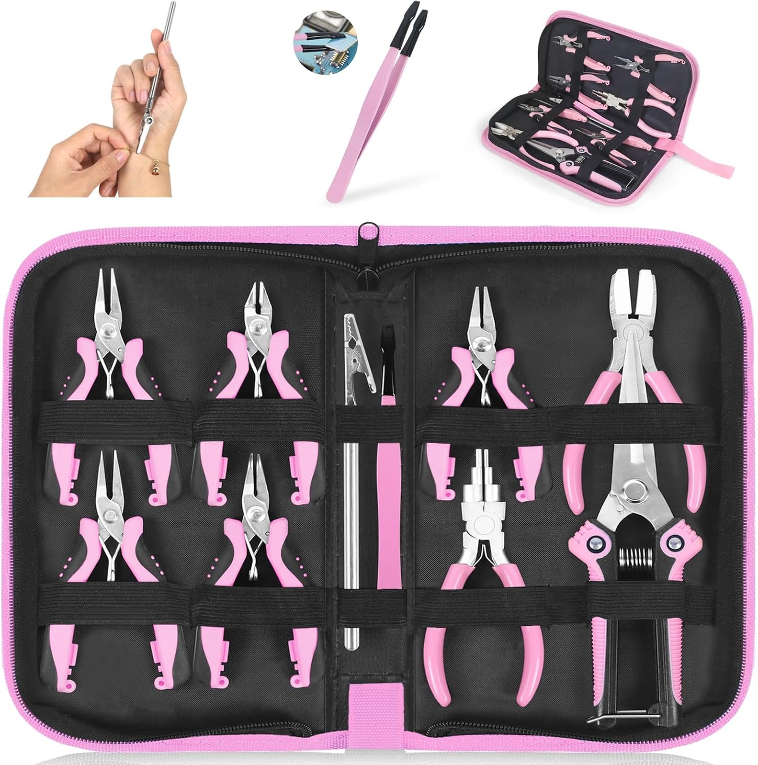 Toolour Jewelry Pliers Set Jeweler Making Tools for Adults,11pcs Professional Jewelry Pliers Tool Kit with Jewellery Making Supplies for DIY Beading Crafting Crimping Cutting Repair