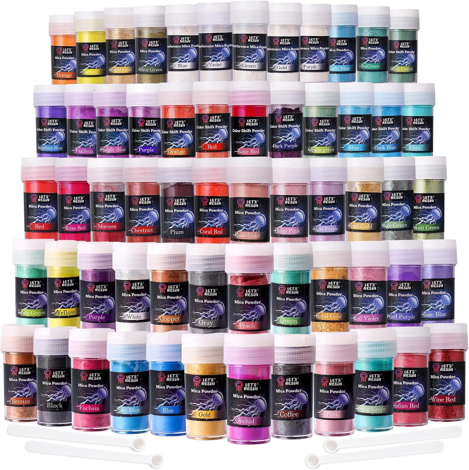 LET’S RESIN 60 Colors Mica Powder,Natural Pearlescent Pigment Powder