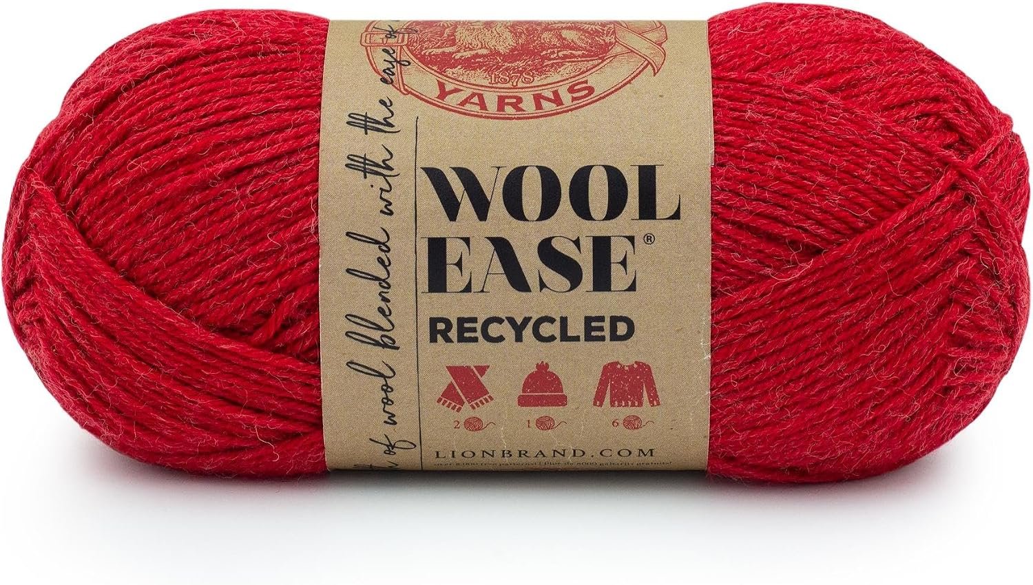 Lion Brand Yarn, Wool-Ease Recycled Crochet Yarn, Red, 1 Pack