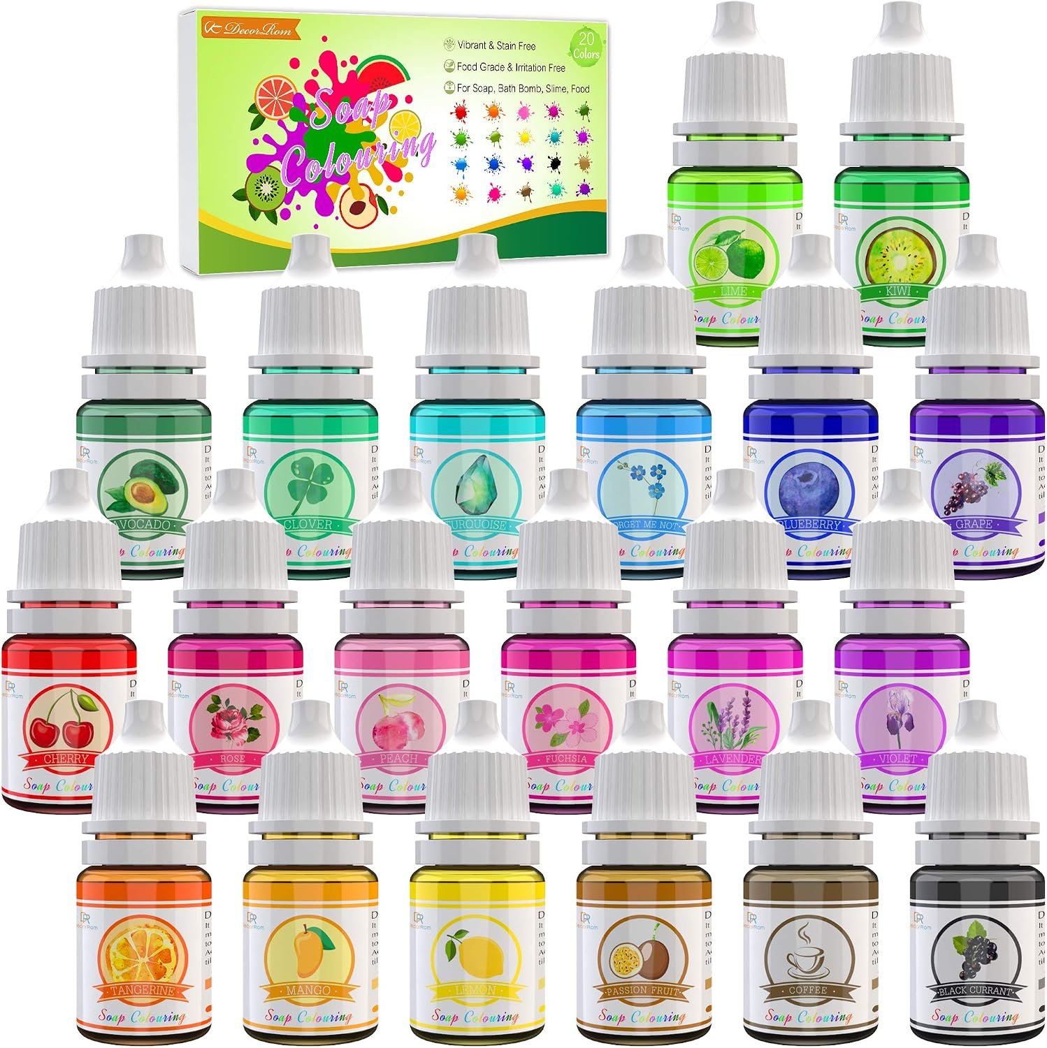 Soap Dye & Colorant – 20 Vibrant Liquid Colors for Soap Making & Bath Bombs