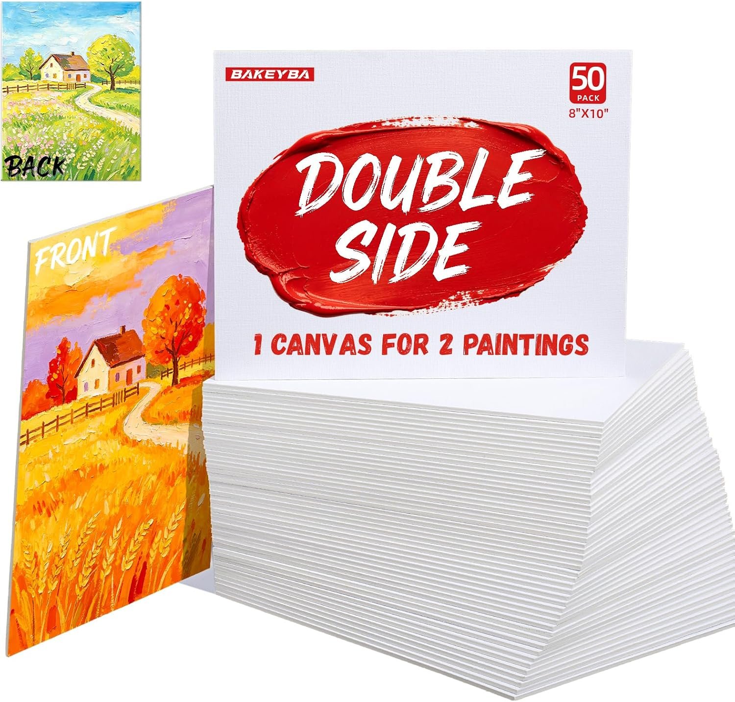 50 Pcs 8×10 Double-Sided Canvas Board for 100 Paintings