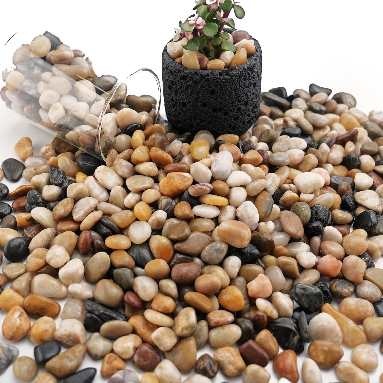 NUPICK 3lb River Rocks for Plants Indoor, Mixed Pebbles for Vase Fillers