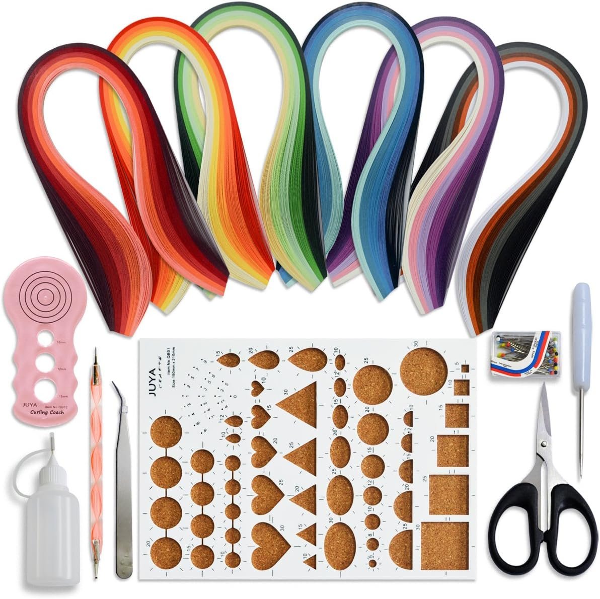 JUYA Paper Quilling Kit 30 Colors 600 Strips 8 Tools, Pink Set, 3mm