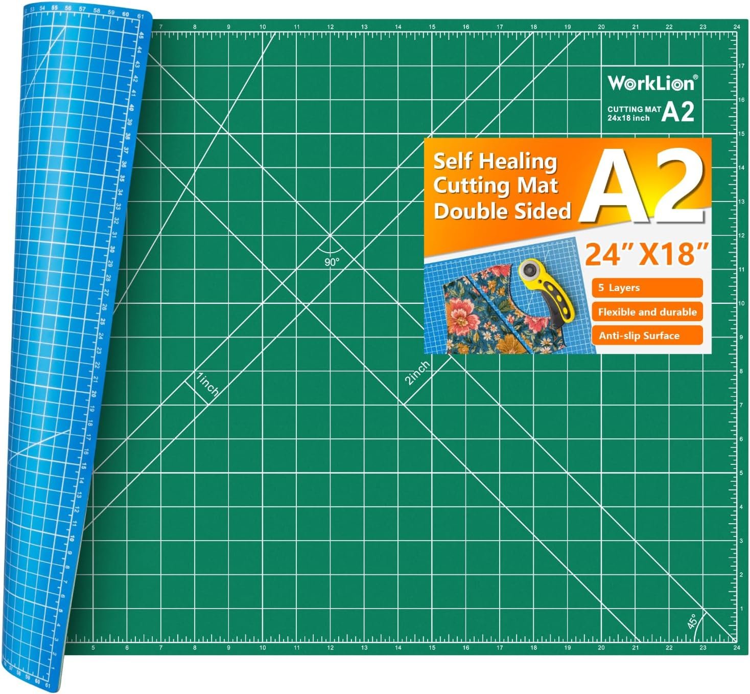 WORKLION 18” x 24” Large Self Healing PVC Cutting Mat, Double Sided, Gridded Rotary Cutting Board for Craft, Fabric, Quilting, Sewing, Scrapbooking – Art Project…