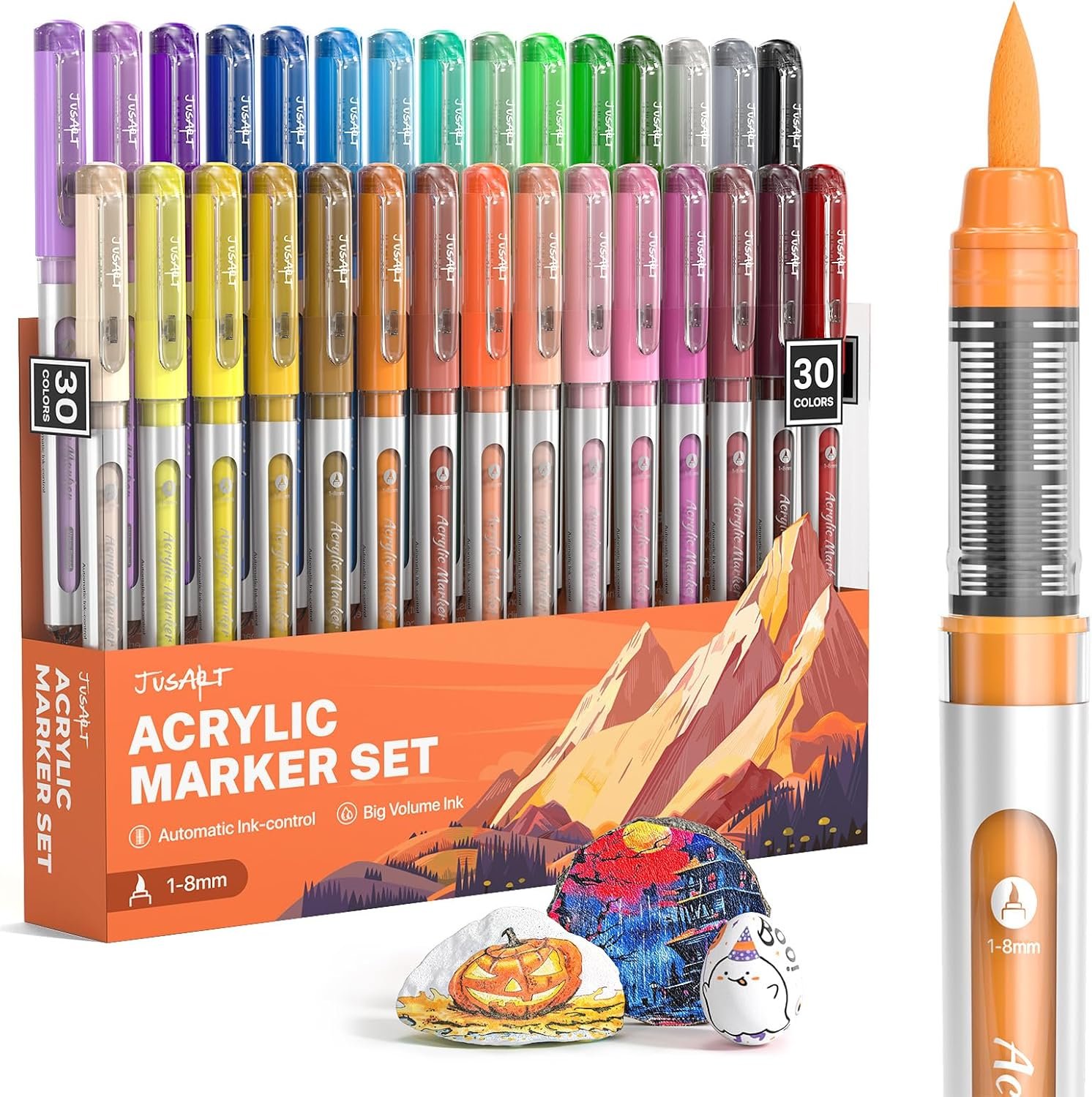 Acrylic Paint Markers Brush Tip 30 Colors, Automatic Ink Control
