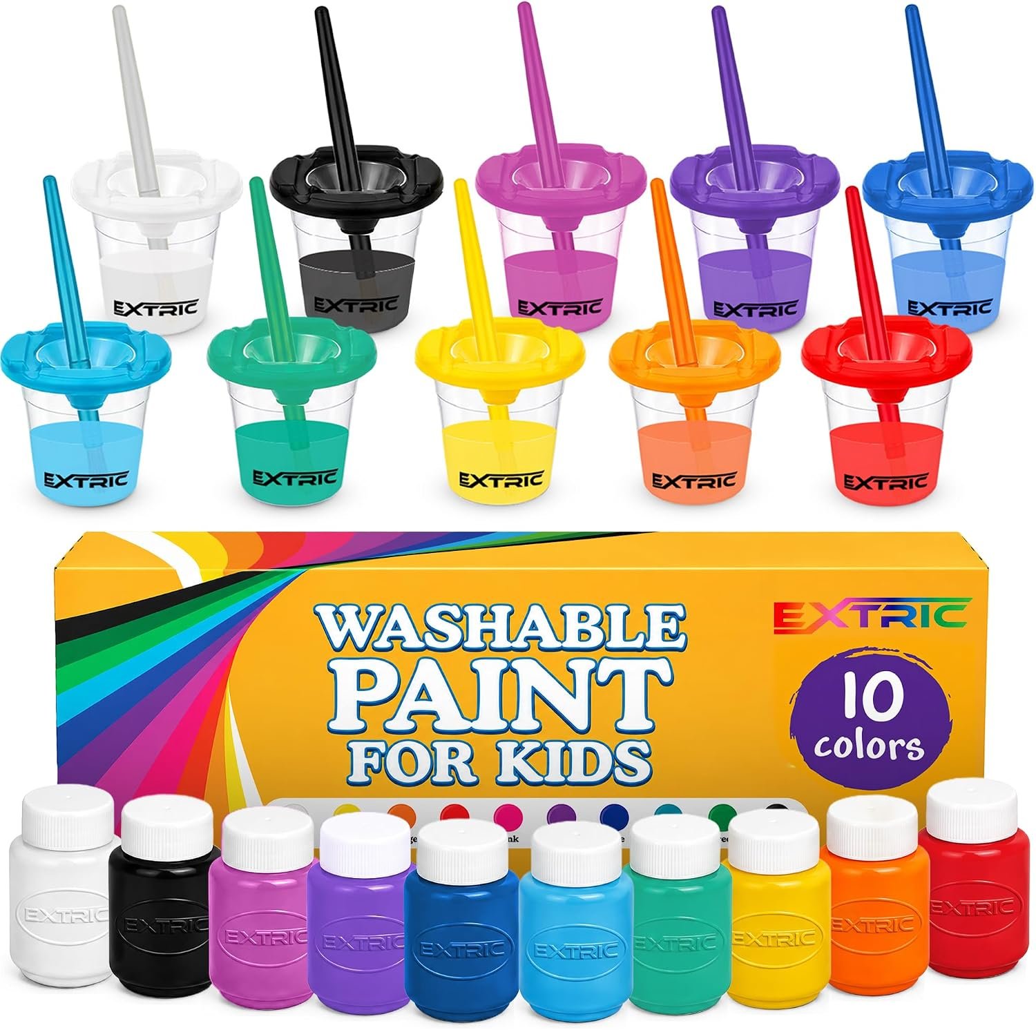 EXTRIC Kids Painting Set, Washable Toddler Finger Paint Mess Free 10 Pack